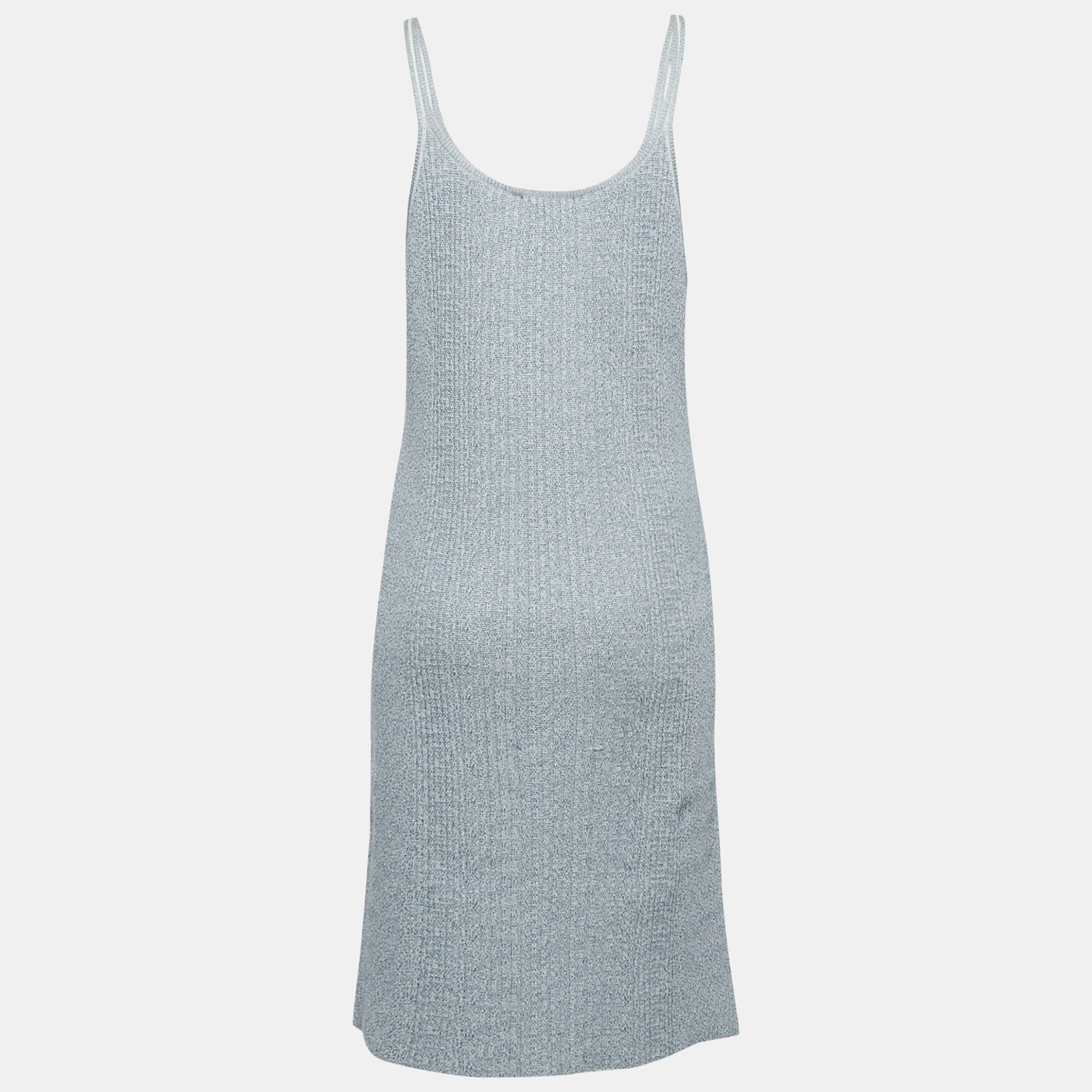 

Chanel Blue/Grey Metallic Ribbed Knit Sleeveless Midi Dress