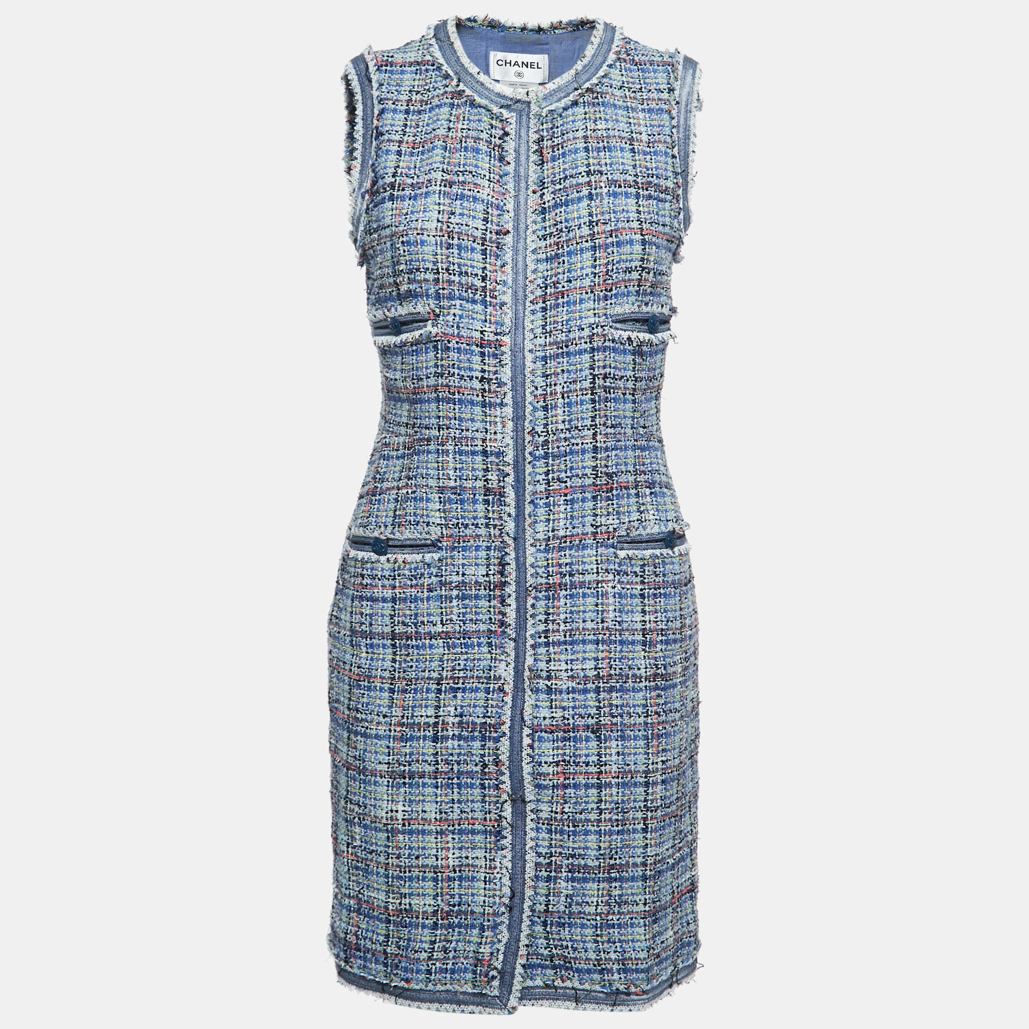 Chanel Blue/Multicolor Tweed Sleeveless Midi Dress M