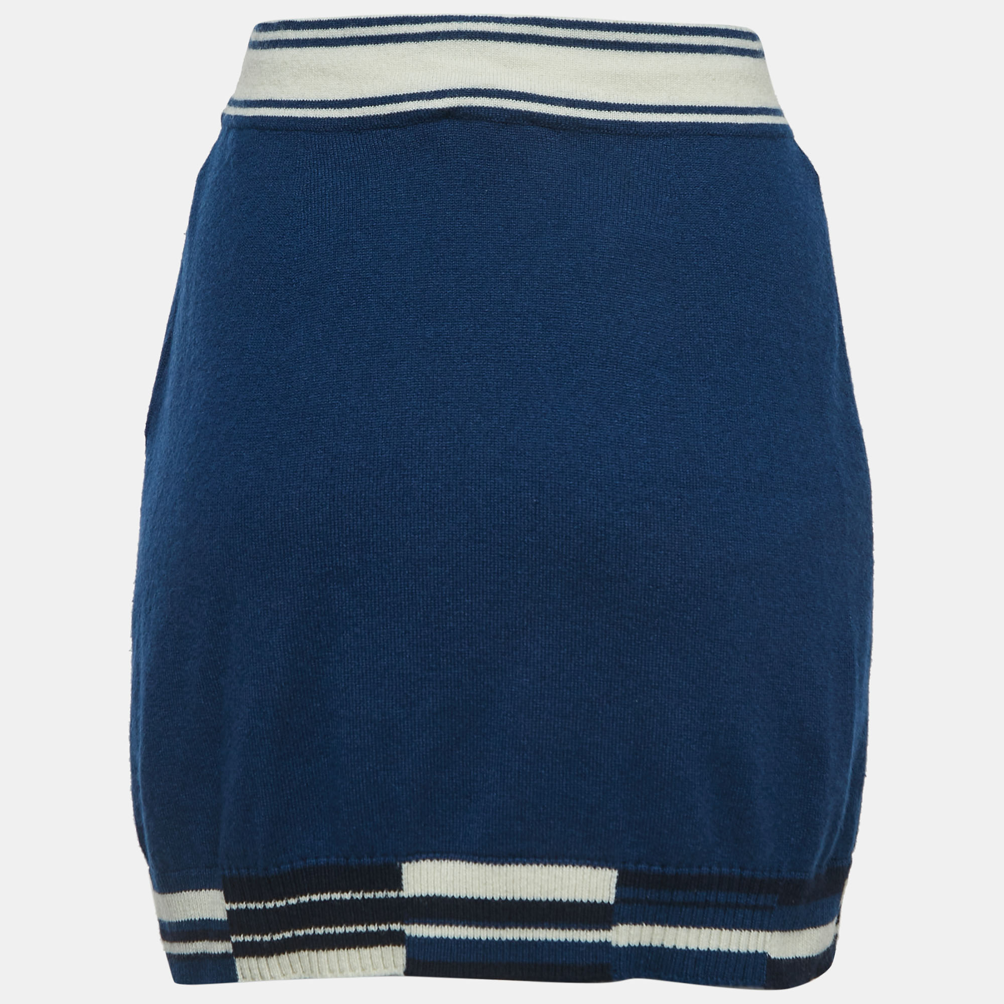 

Chanel Navy Blue Logo Patterned Cashmere Mini Skirt