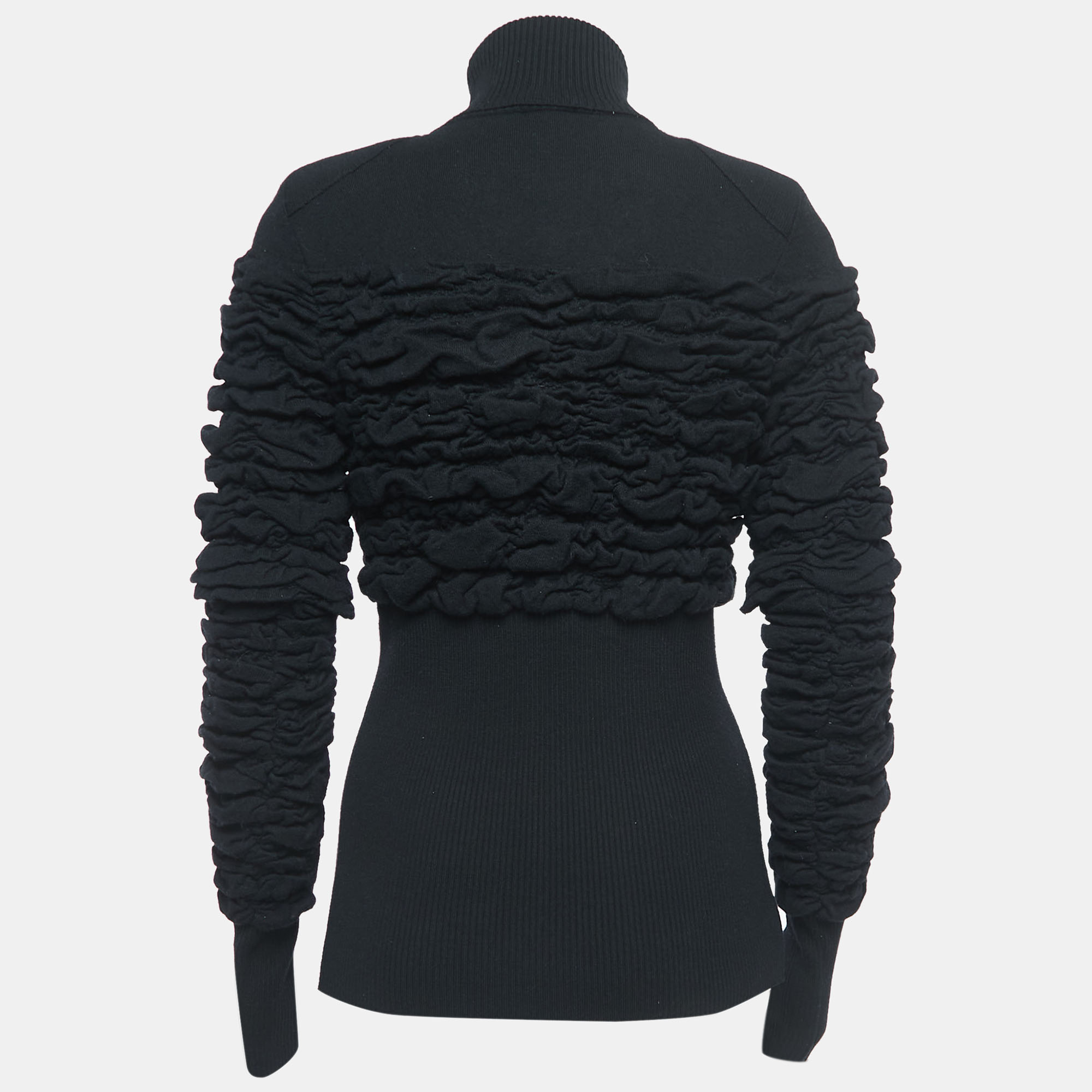 

Chanel Black Wool Shirred Turtle Neck Sweater Top