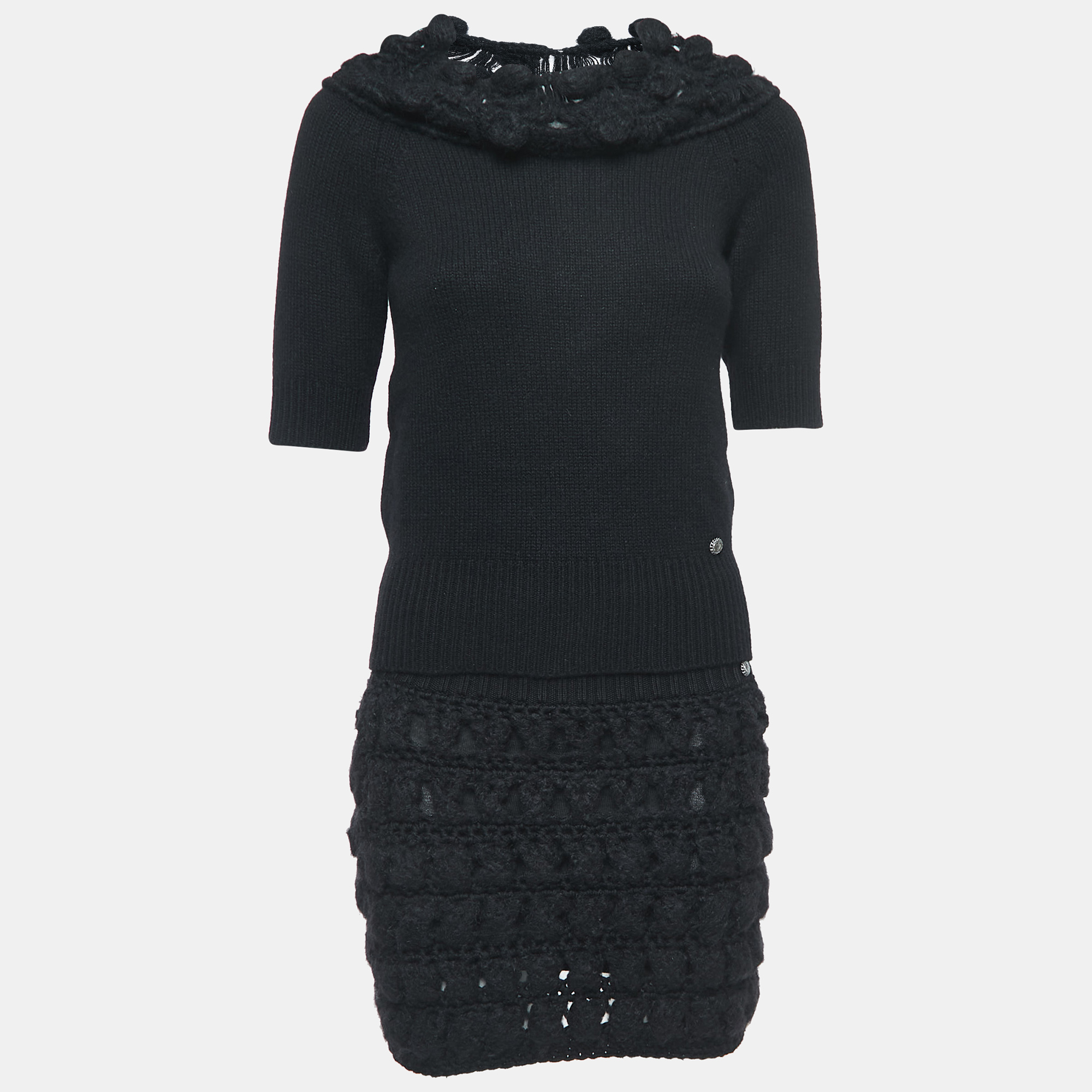 

Chanel Black Cashmere Wool Knit Top & Skirt Set