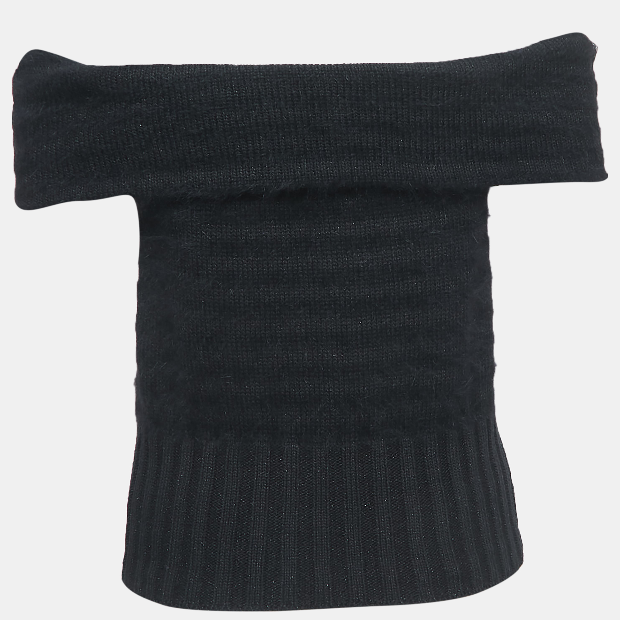 

Chanel Black Cotton & Angora Blend Knit Off-Shoulder Top