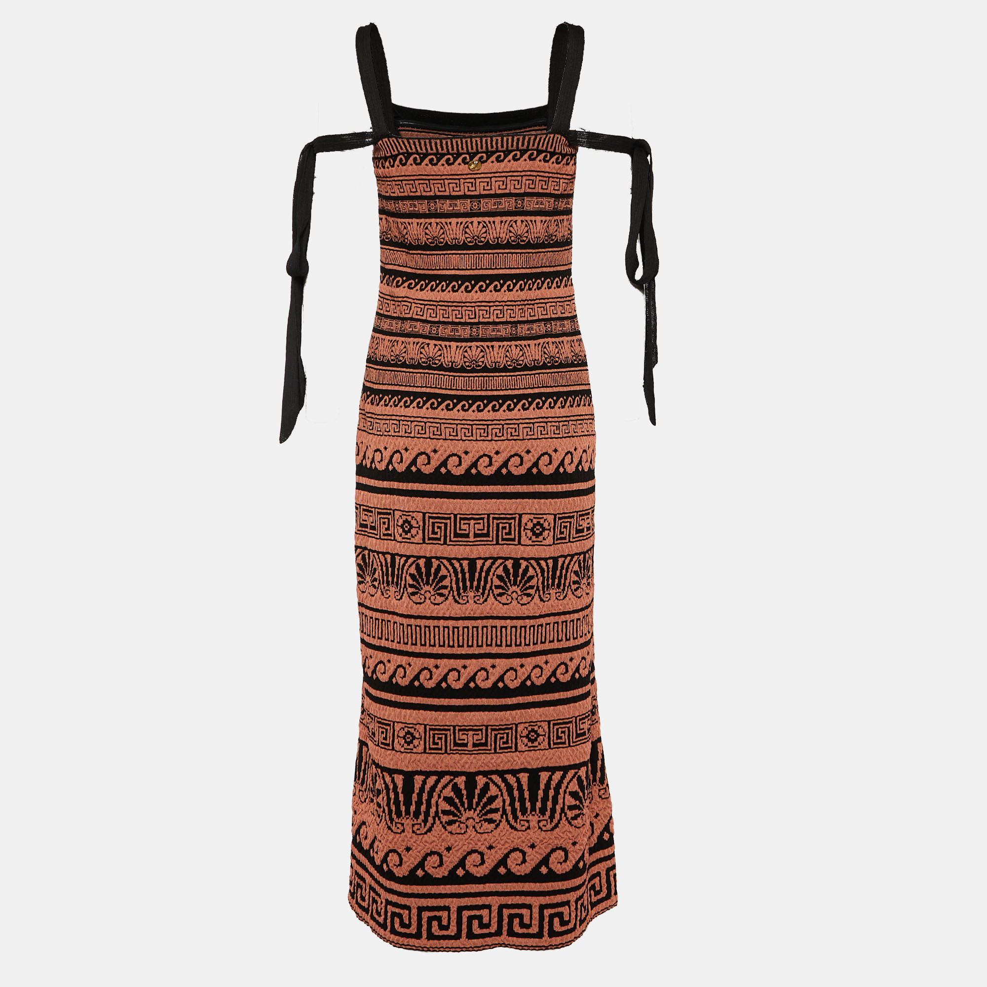 

Chanel Terracotta & Black Knit Antique Grecian Intarsia Knit Maxi Dress, Orange