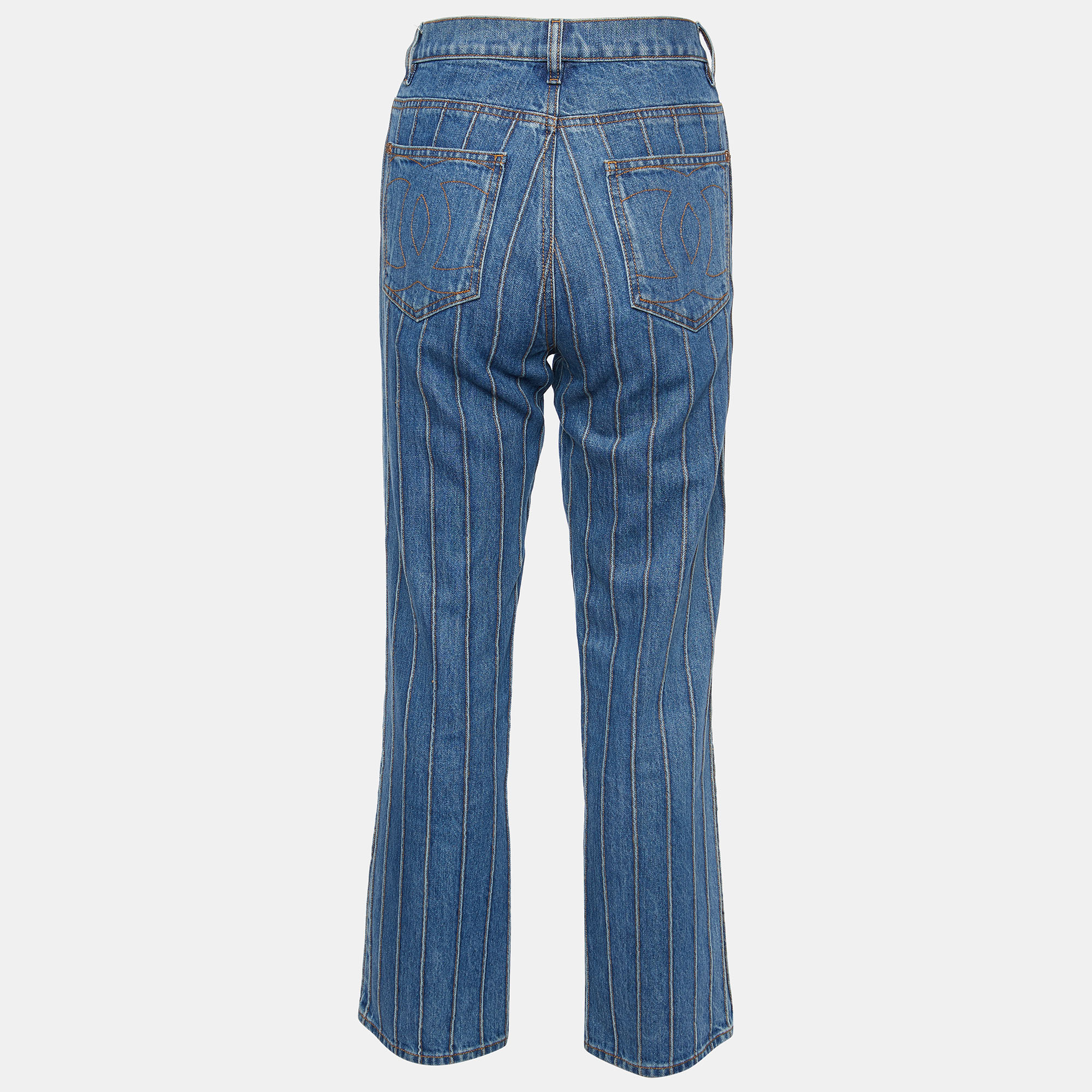 

Chanel Blue Denim Paneled Parallel Jeans