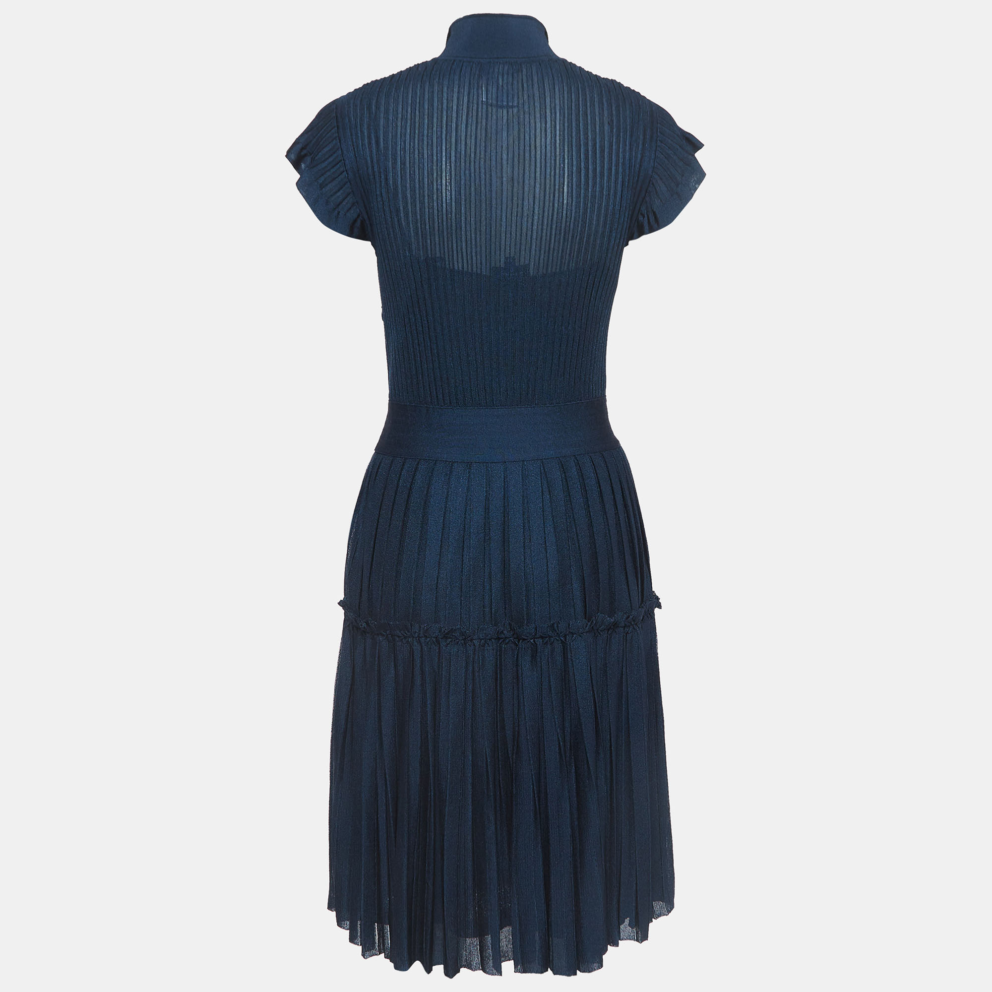 

Chanel Dark Turquoise Blue Pleated Knit Short Dress