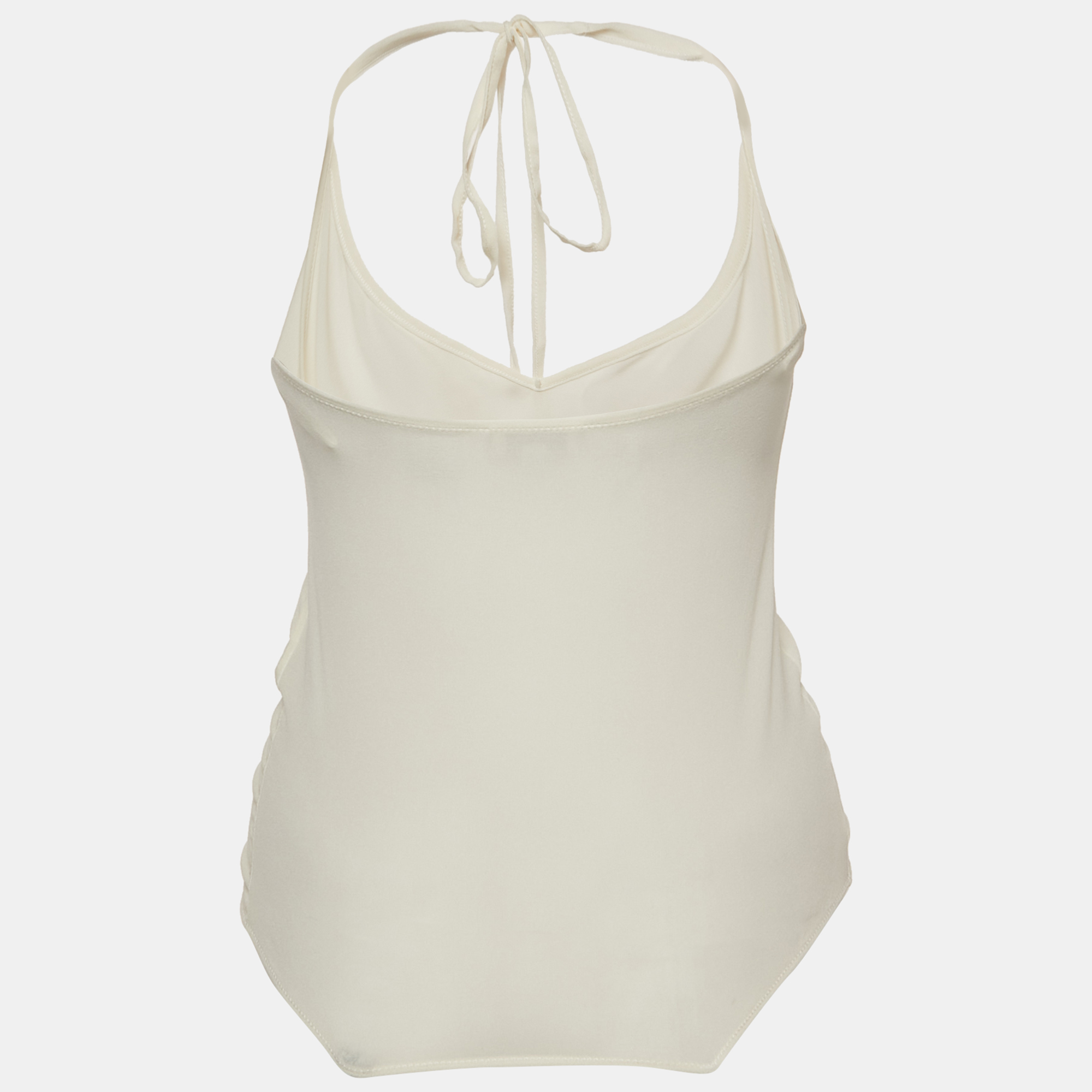 

Chanel Off-White Silk Ruffled Halter Neck Top