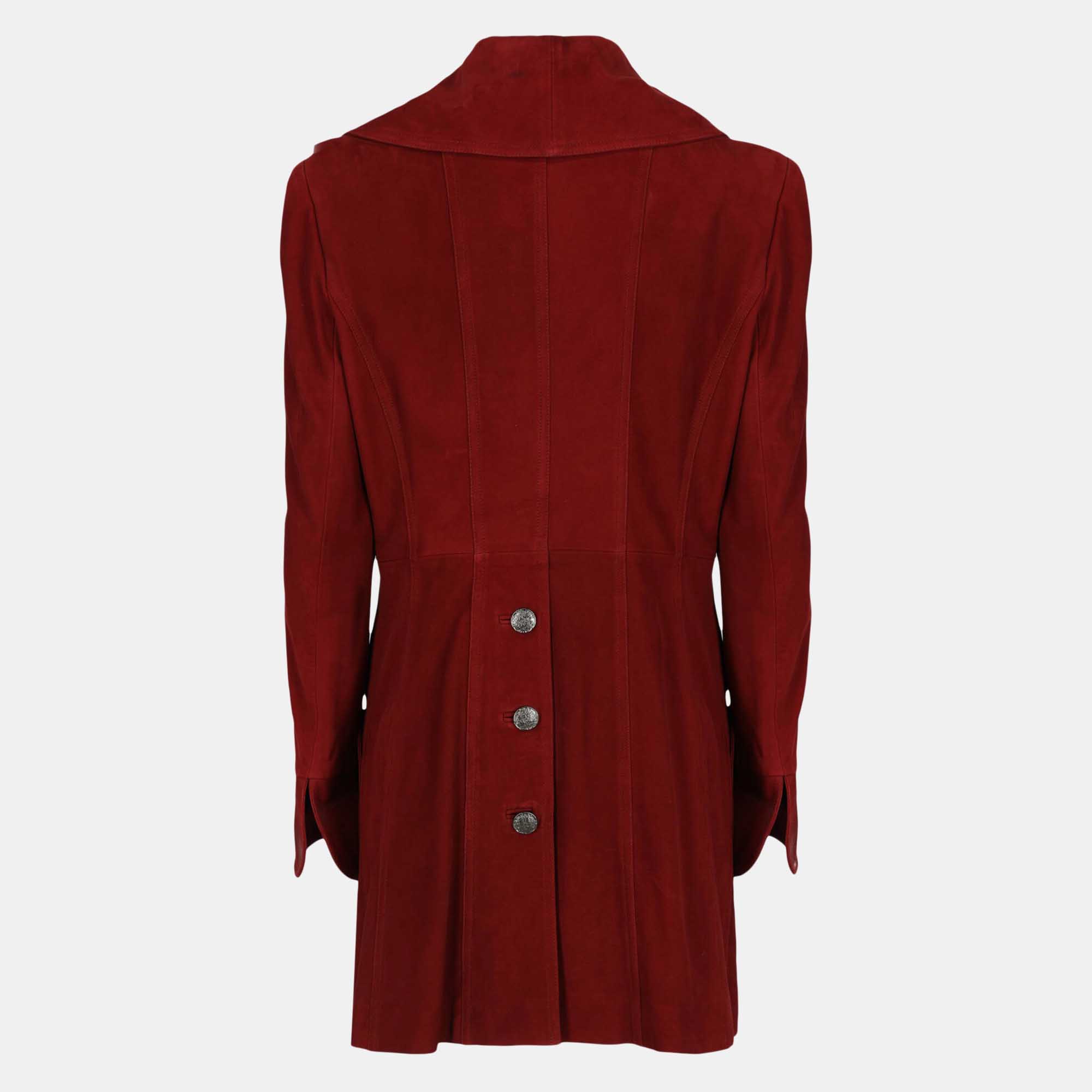 

Chanel Women's Leather Double Breasted Coat - Burgundy, Red