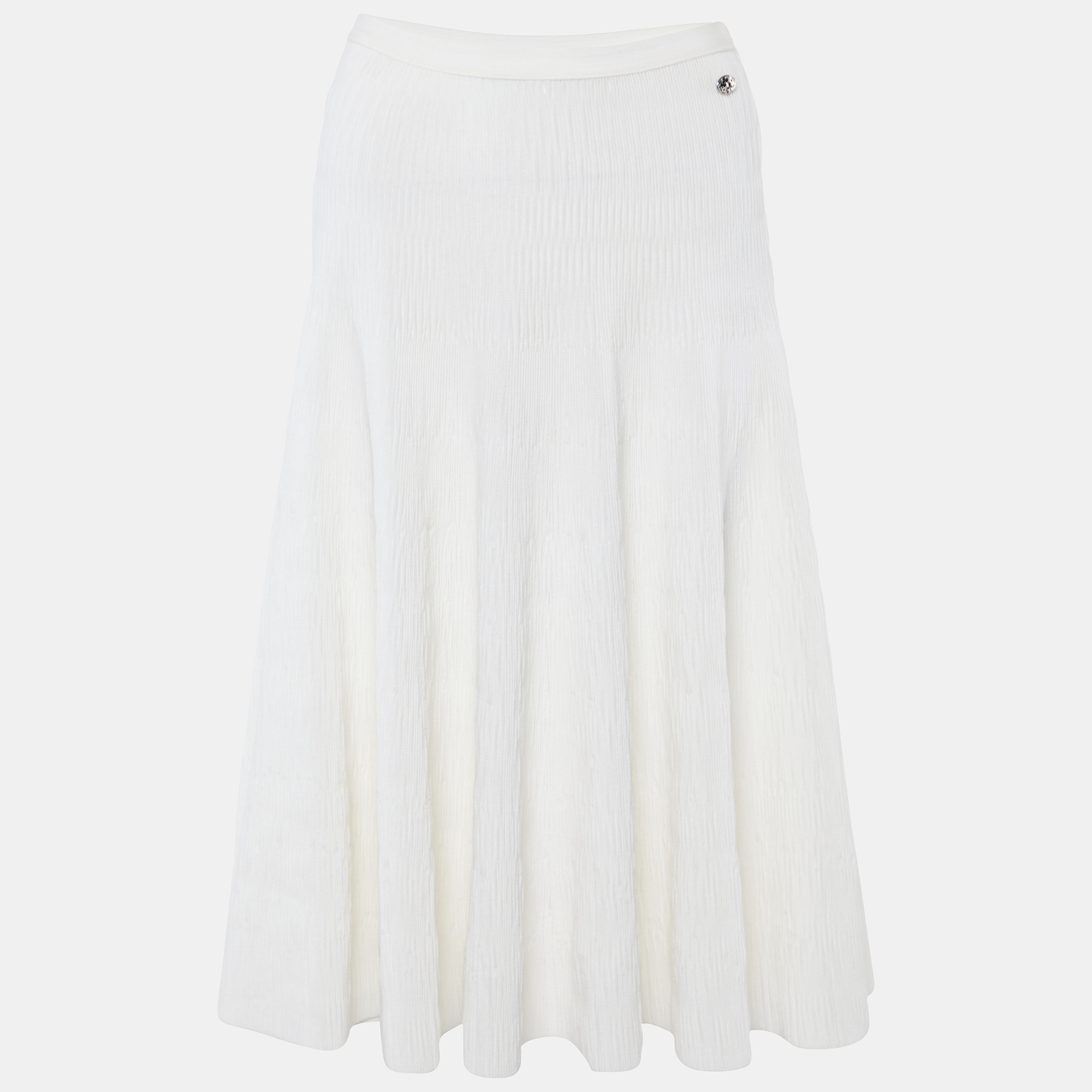 Pre-owned Chanel White Textured Knit Midi Skirt M