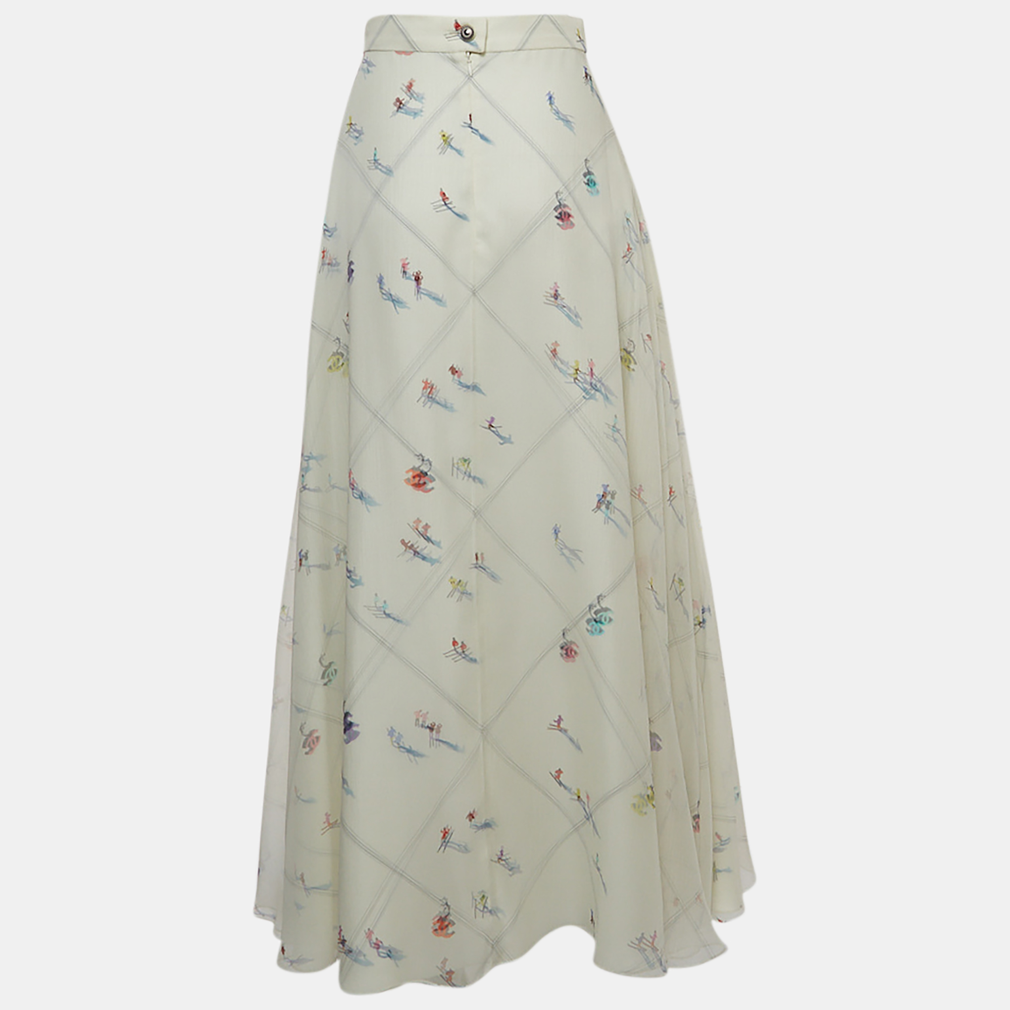 

Chanel White Ski Printed Chiffon Maxi Skirt