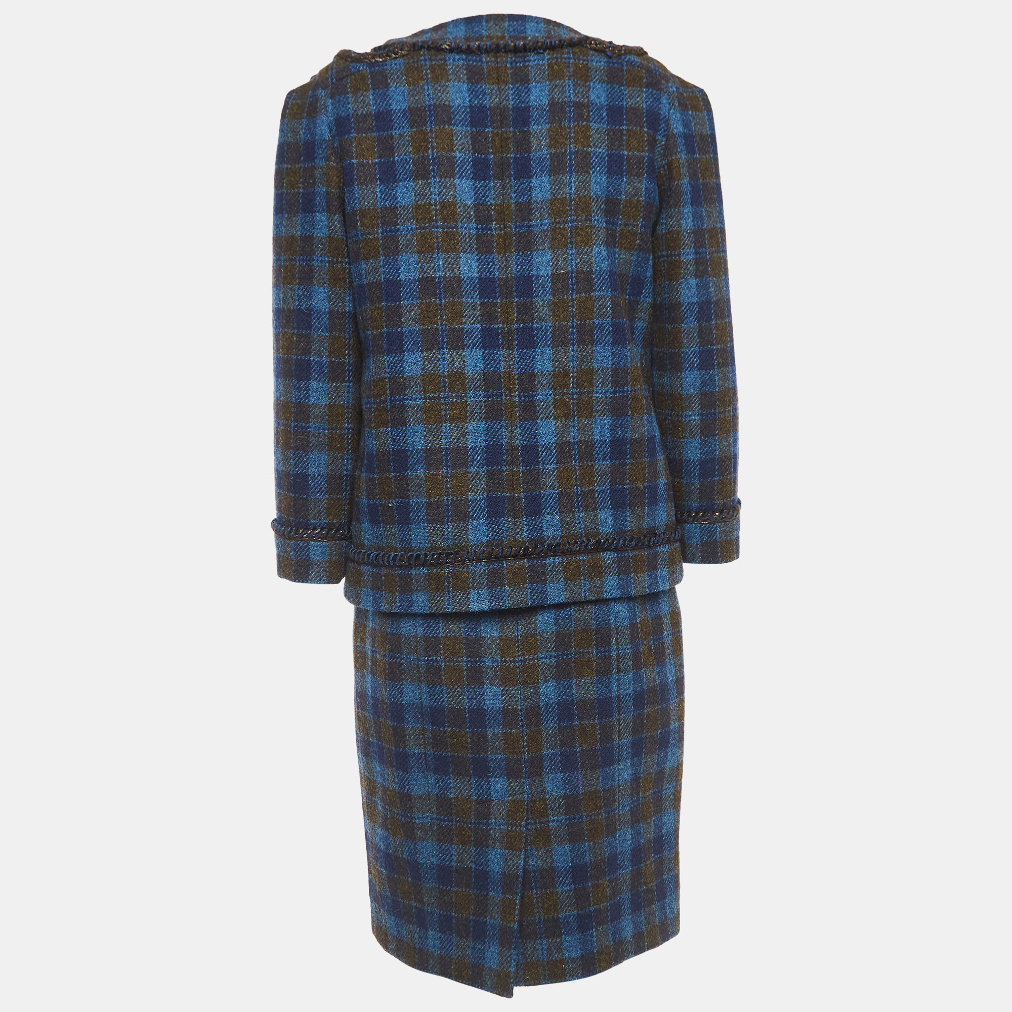 

Chanel Blue/Brown Checked Wool Jacket & Skirt Set