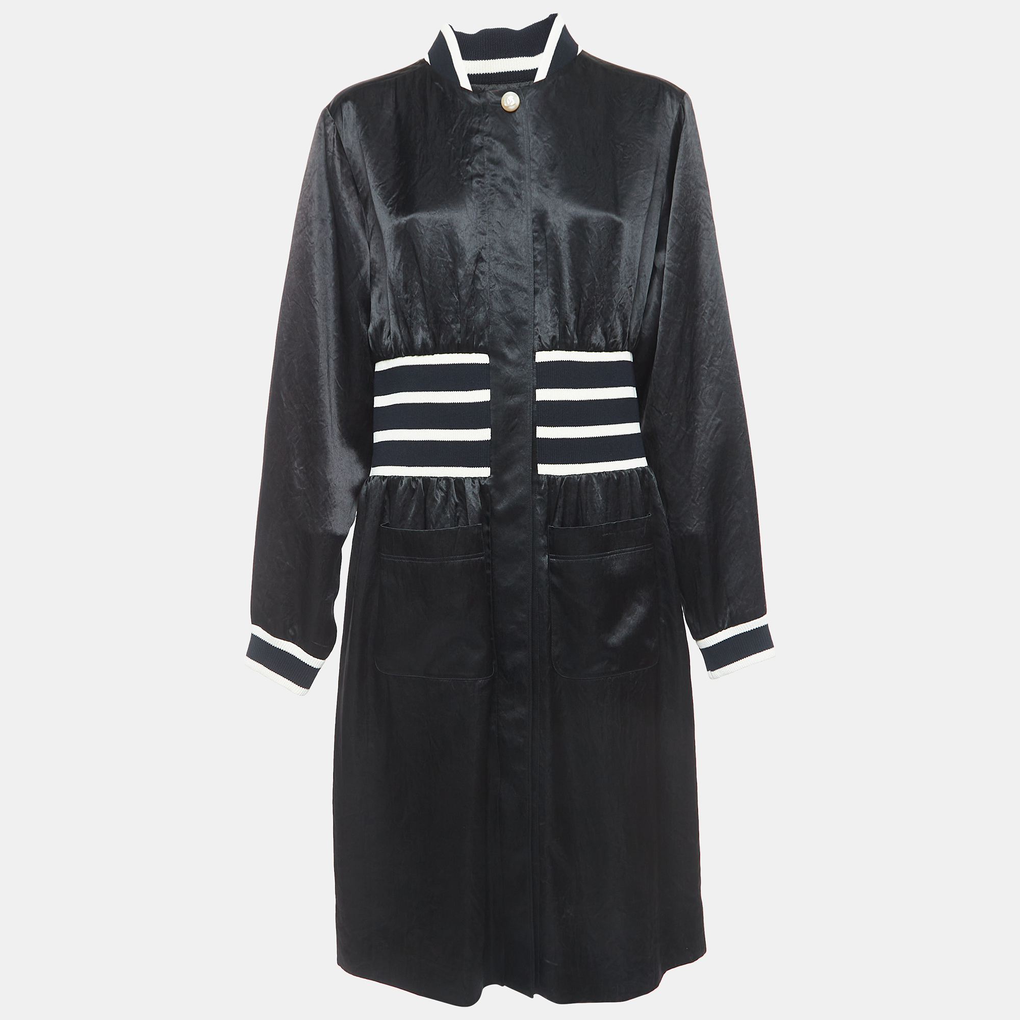 

Chanel Black Crepe Zip Front Midi Dress M