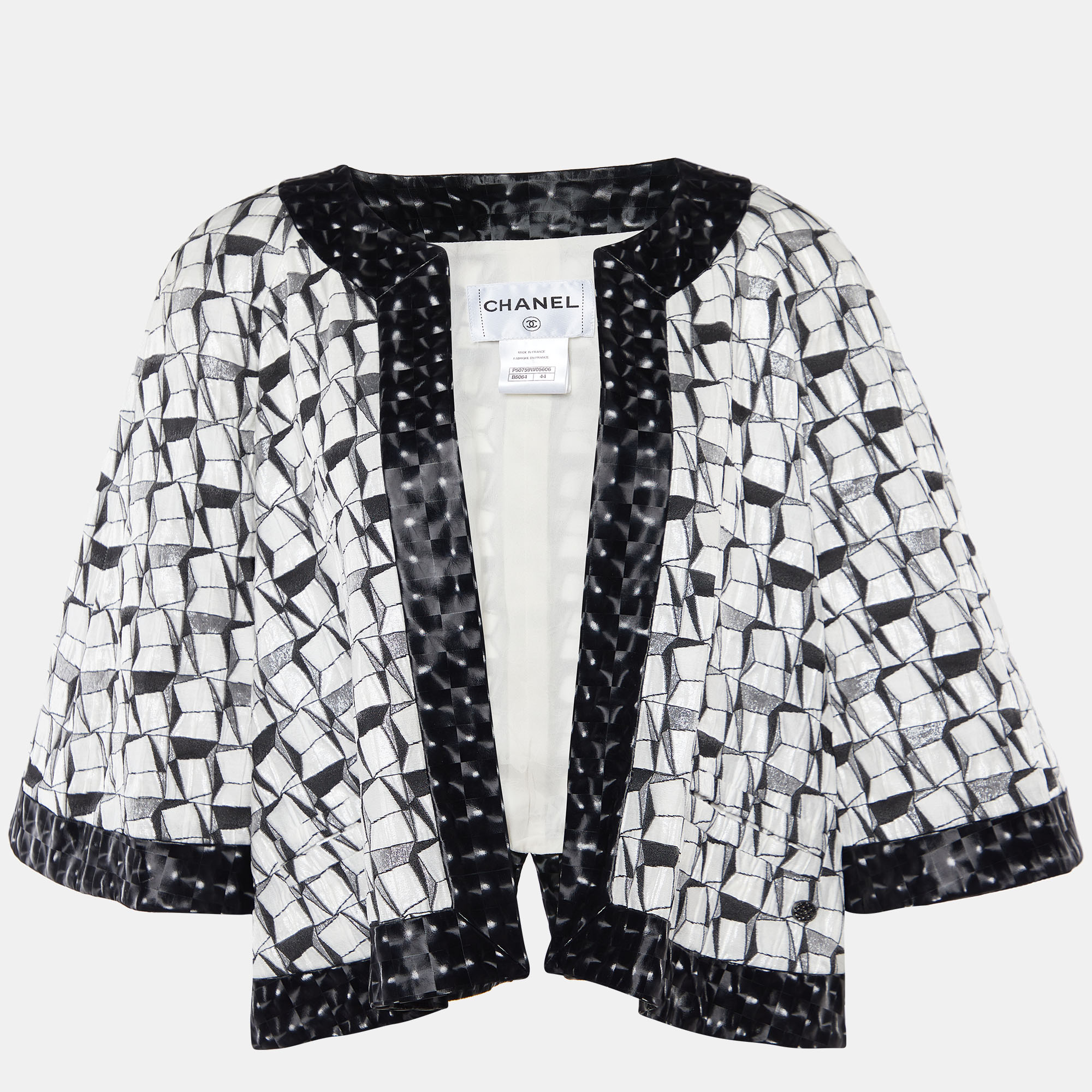 

Chanel Black/White Patterned Jacquard Holographic Swing Jacket
