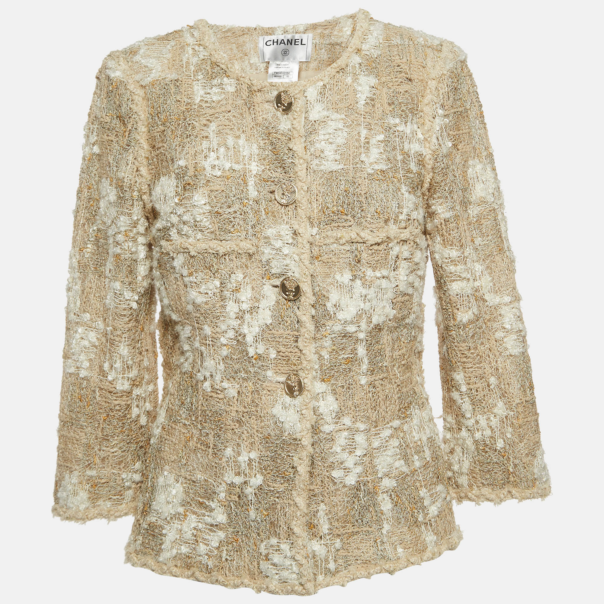 Chanel Beige/Cream Boucle Tweed Buttoned Jacket M