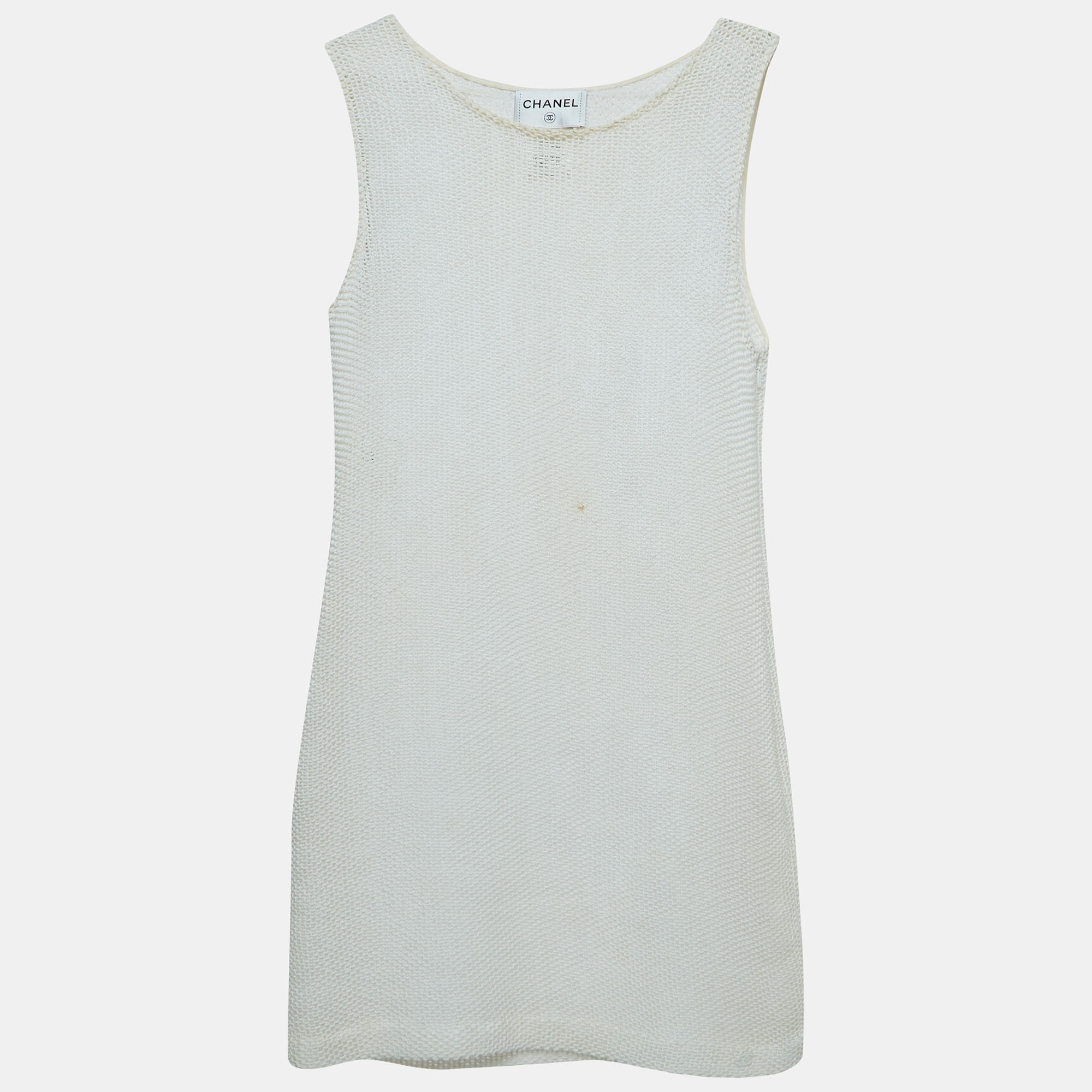 

Chanel White Perforated Knit Sleeveless Coverup Dress