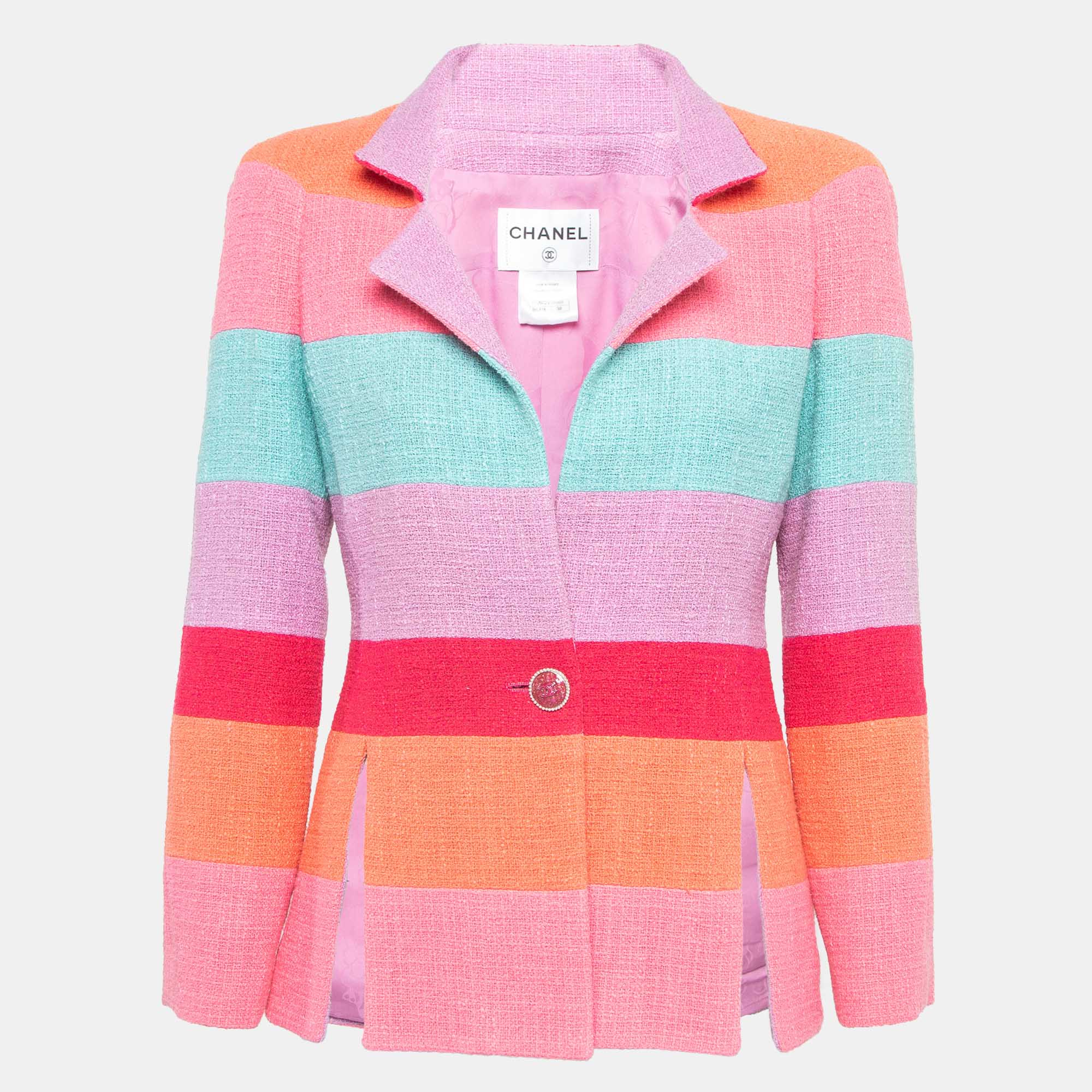 Pre-owned Chanel Multicolor Striped Tweed Single Breasted Blazer M