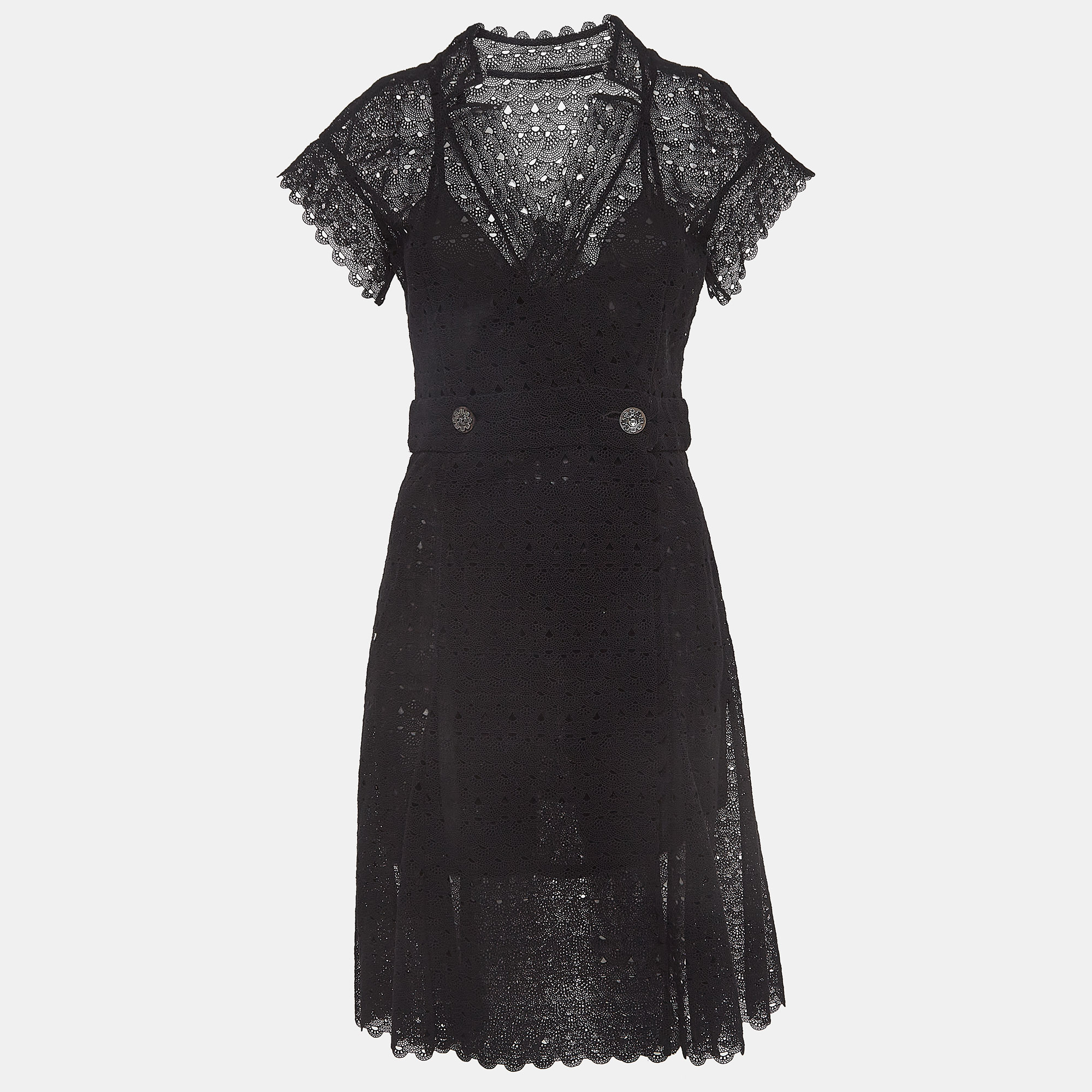 

Chanel Black Cotton Crochet Semi Sheer Buttoned Wrap Dress