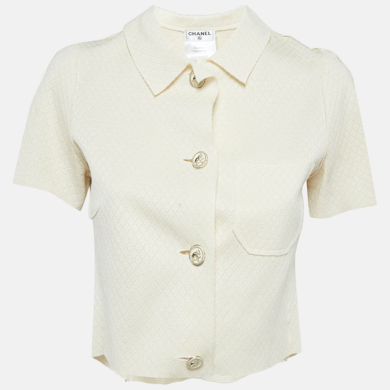 

Chanel Off White Lozenge Knit Cropped Shirt
