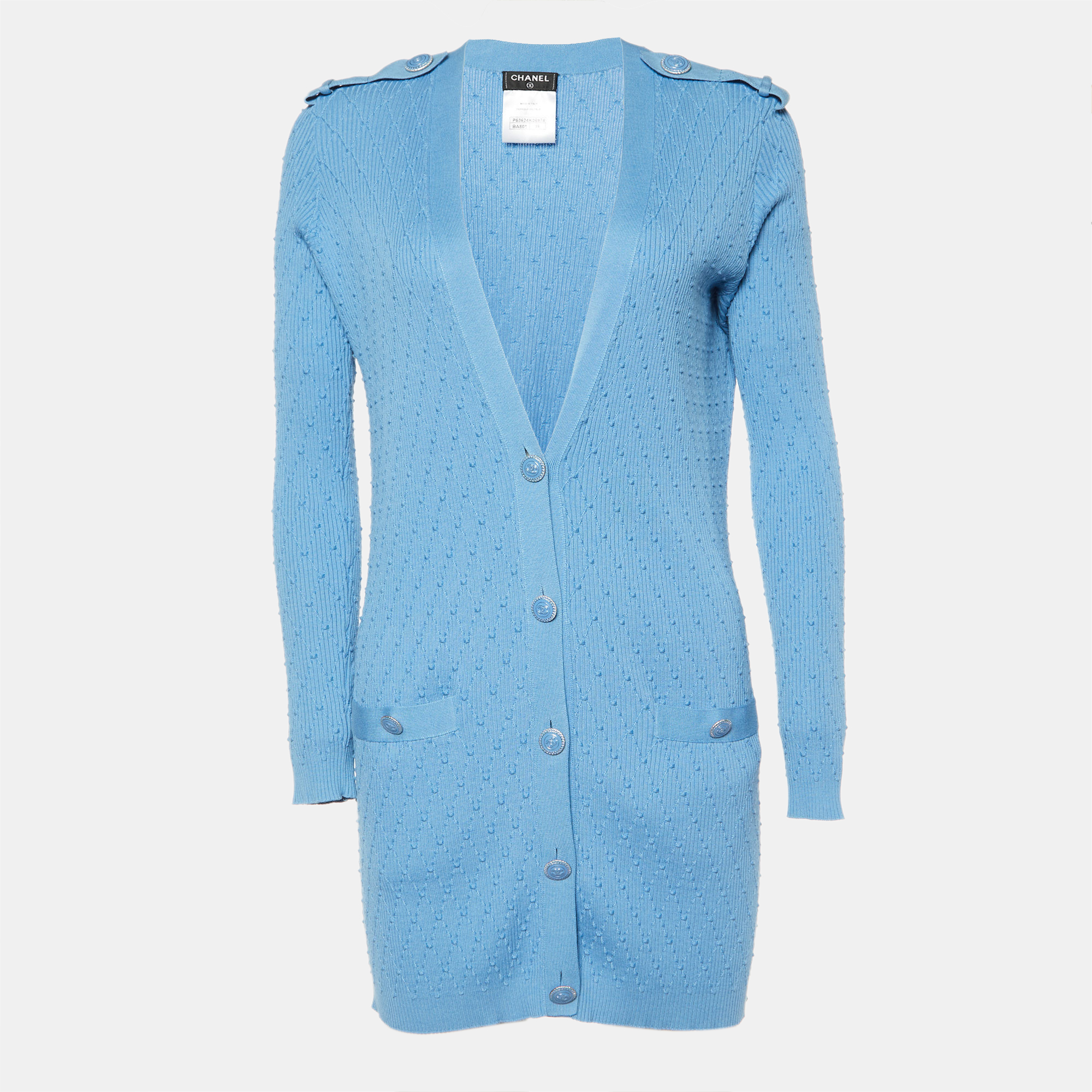 

Chanel Blue Knit Buttoned Cardigan