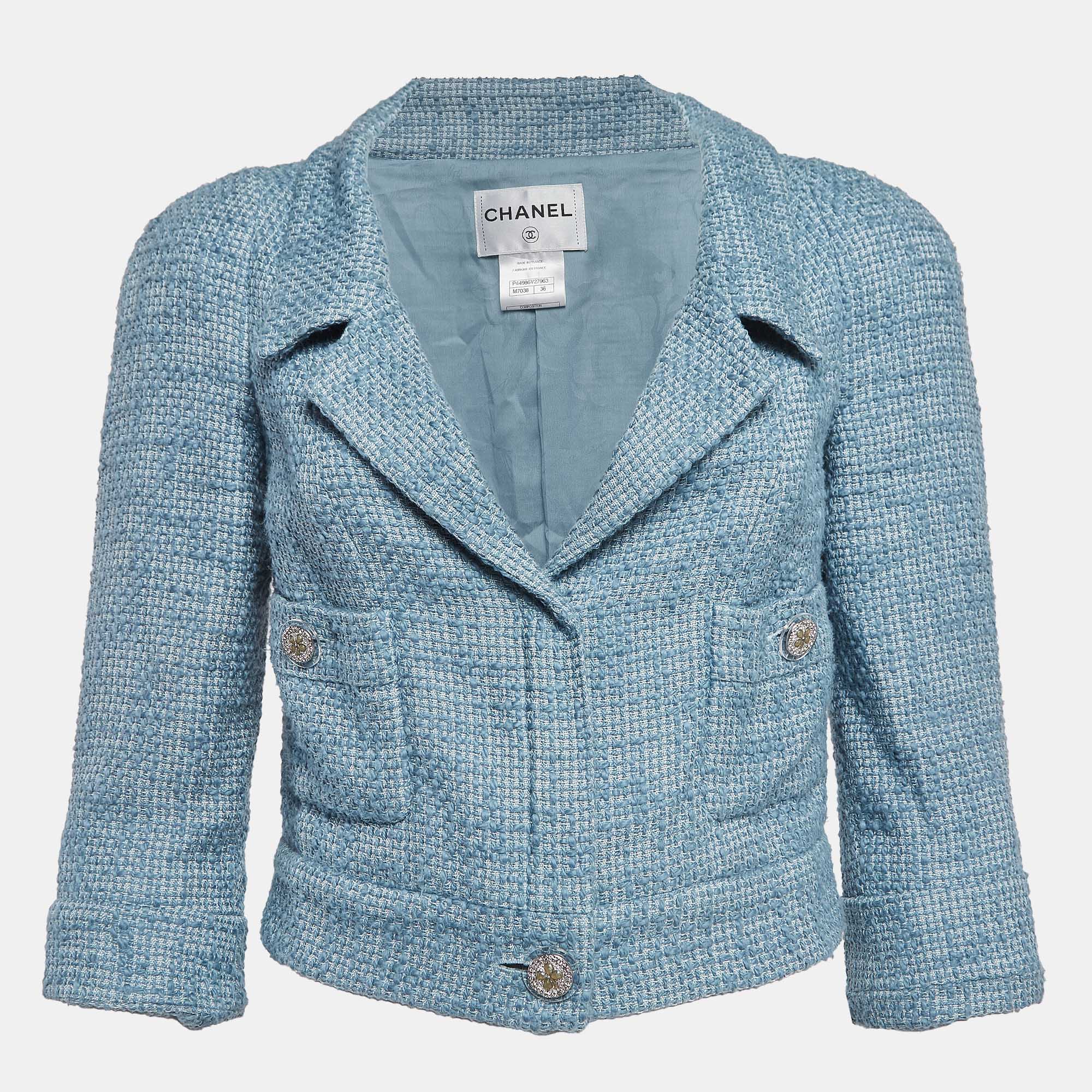Pre-owned Chanel Light Blue Tweed Jacket S