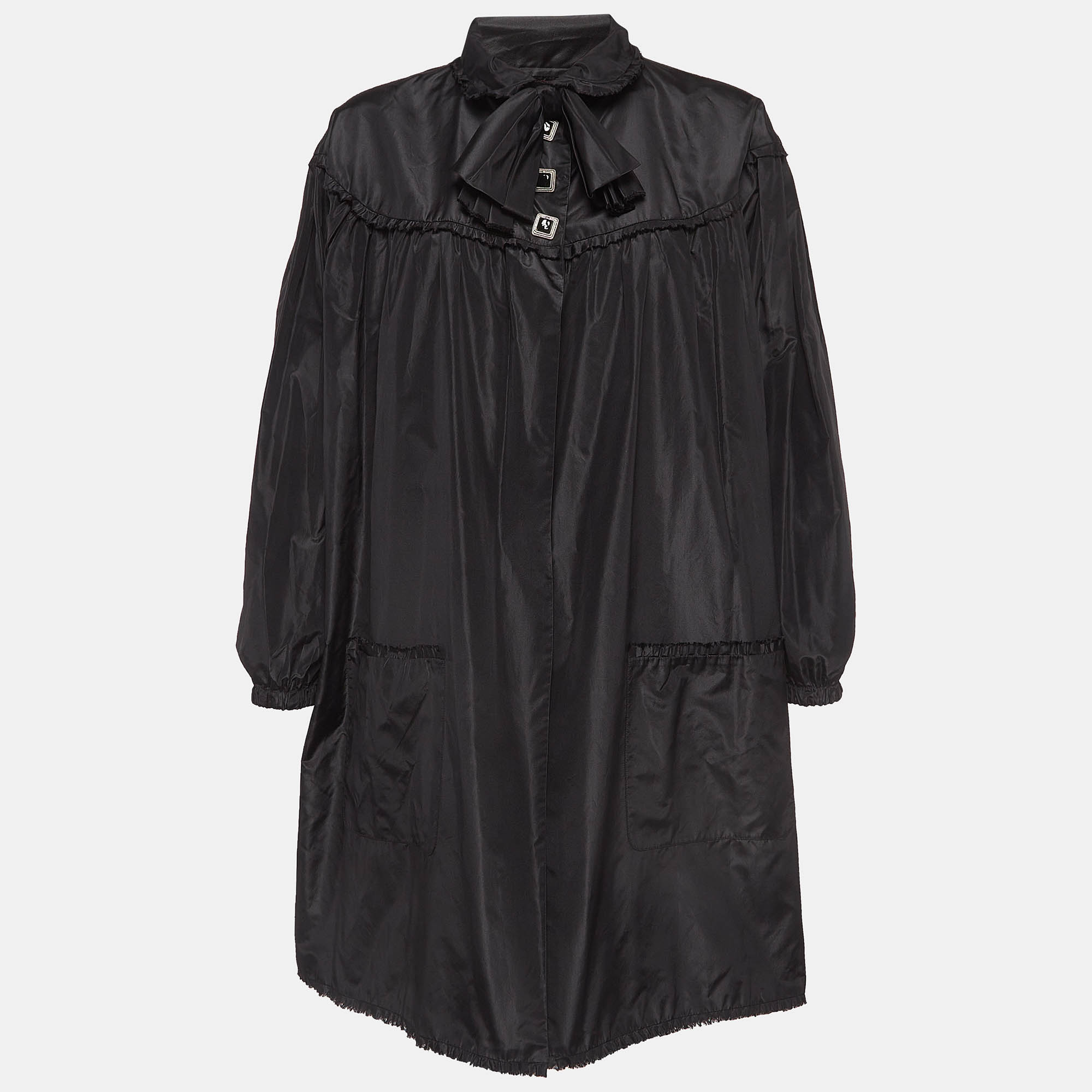 

Chanel Black Silk Gathered Yoke Mid-Length Coat
