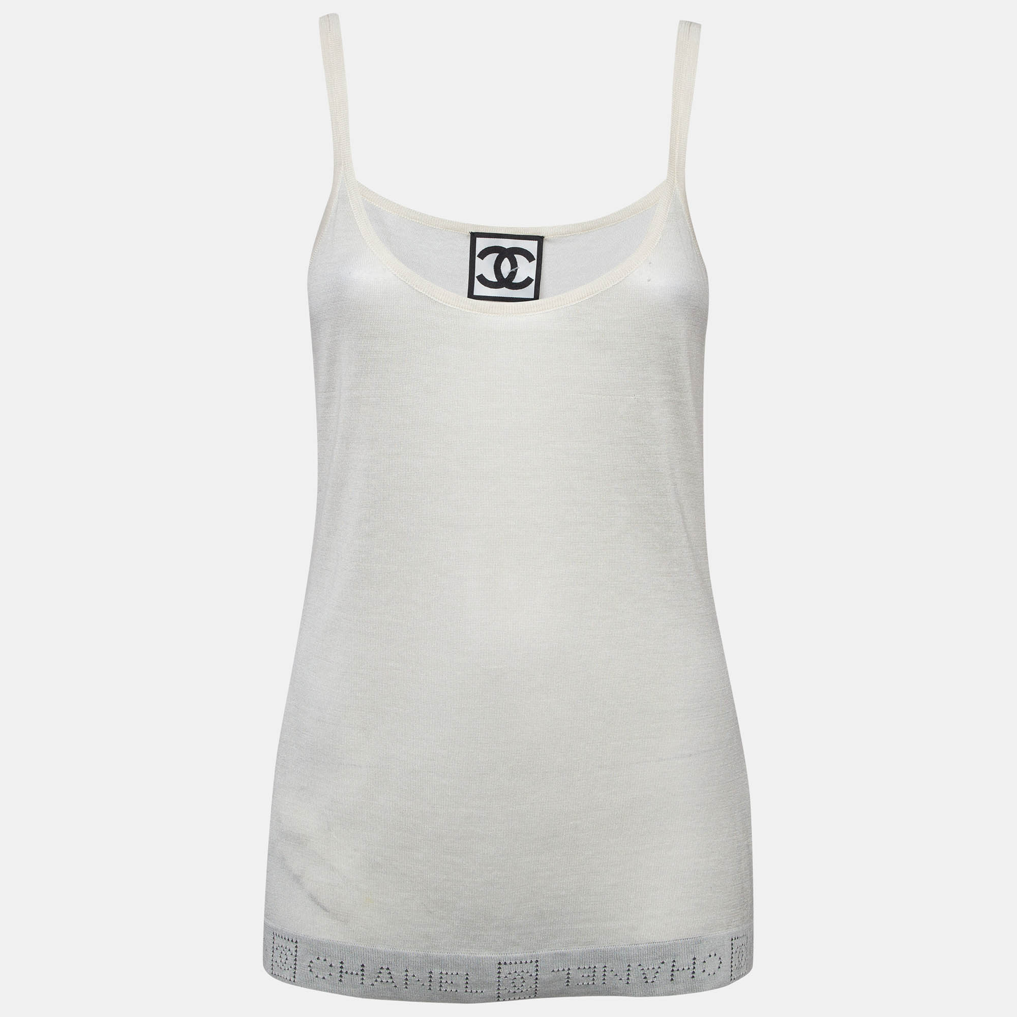 

Chanel Cream Silk Blend Knit Tank Top