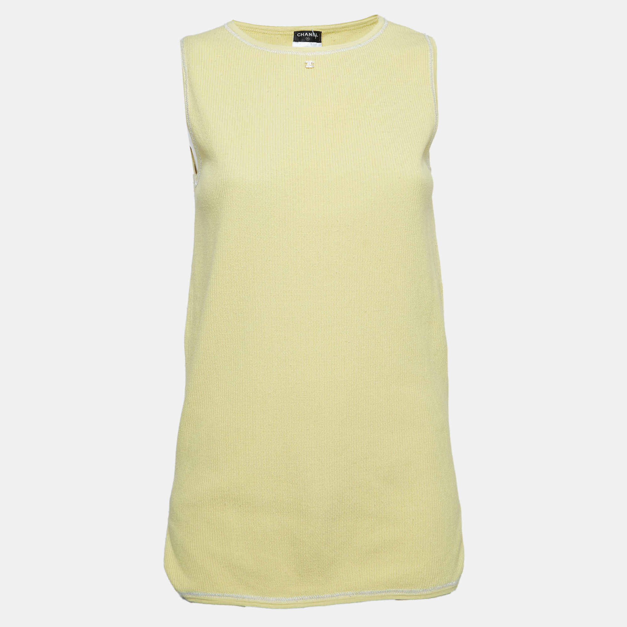 

Chanel Yellow Knit Logo Sleeveless Top L