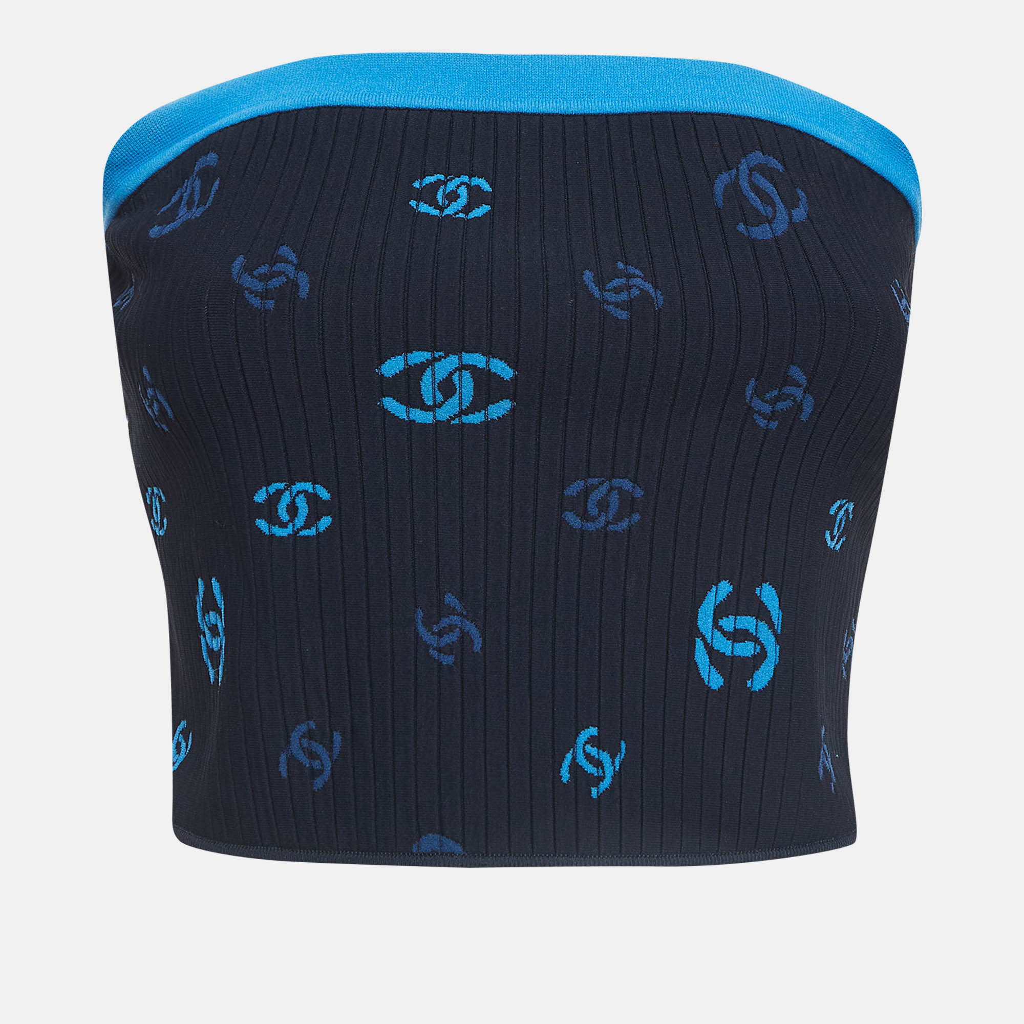 

Chanel Navy Blue Printed Knit Tube Top M