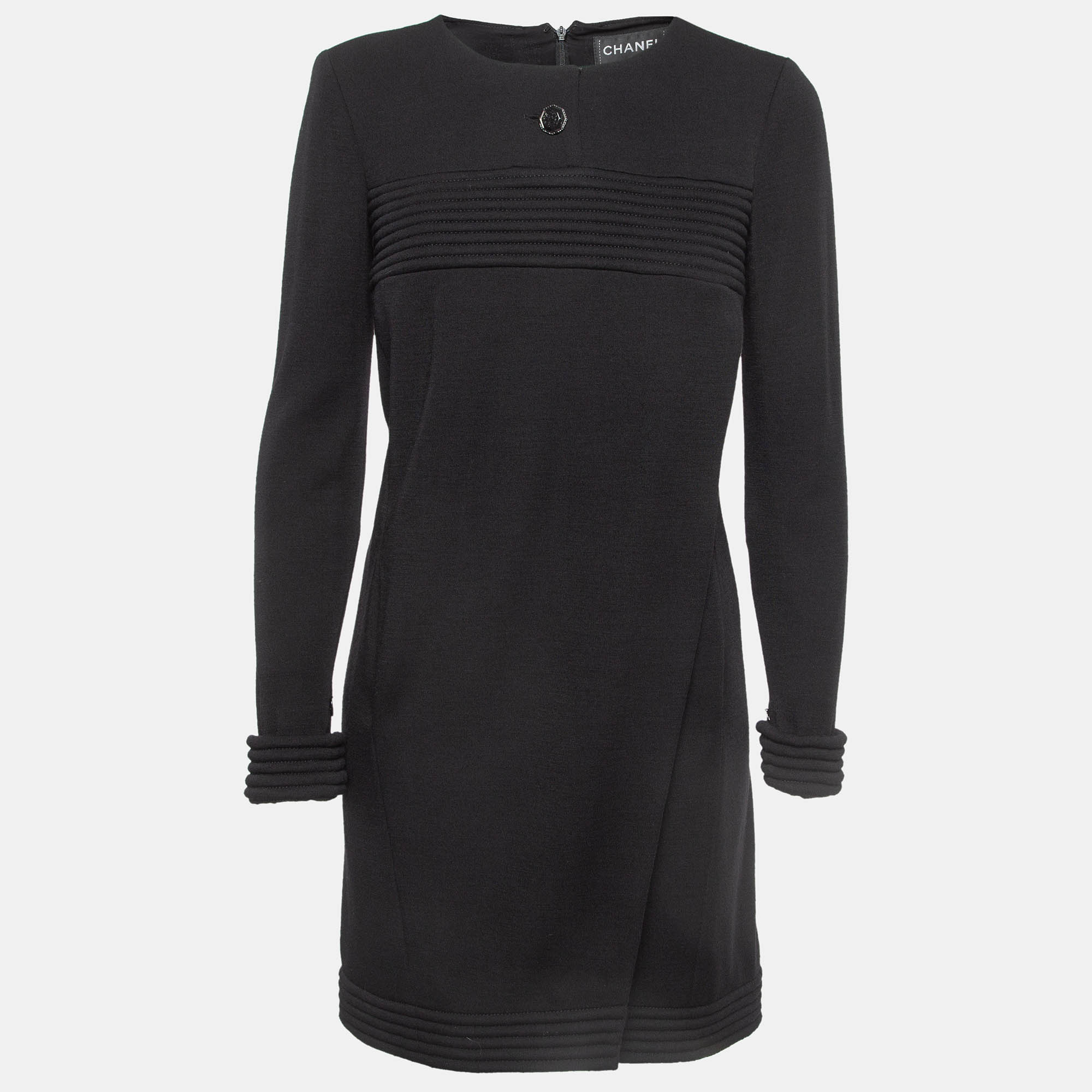 Pre-owned Chanel Black Wool Jersey Short Shift Dress M