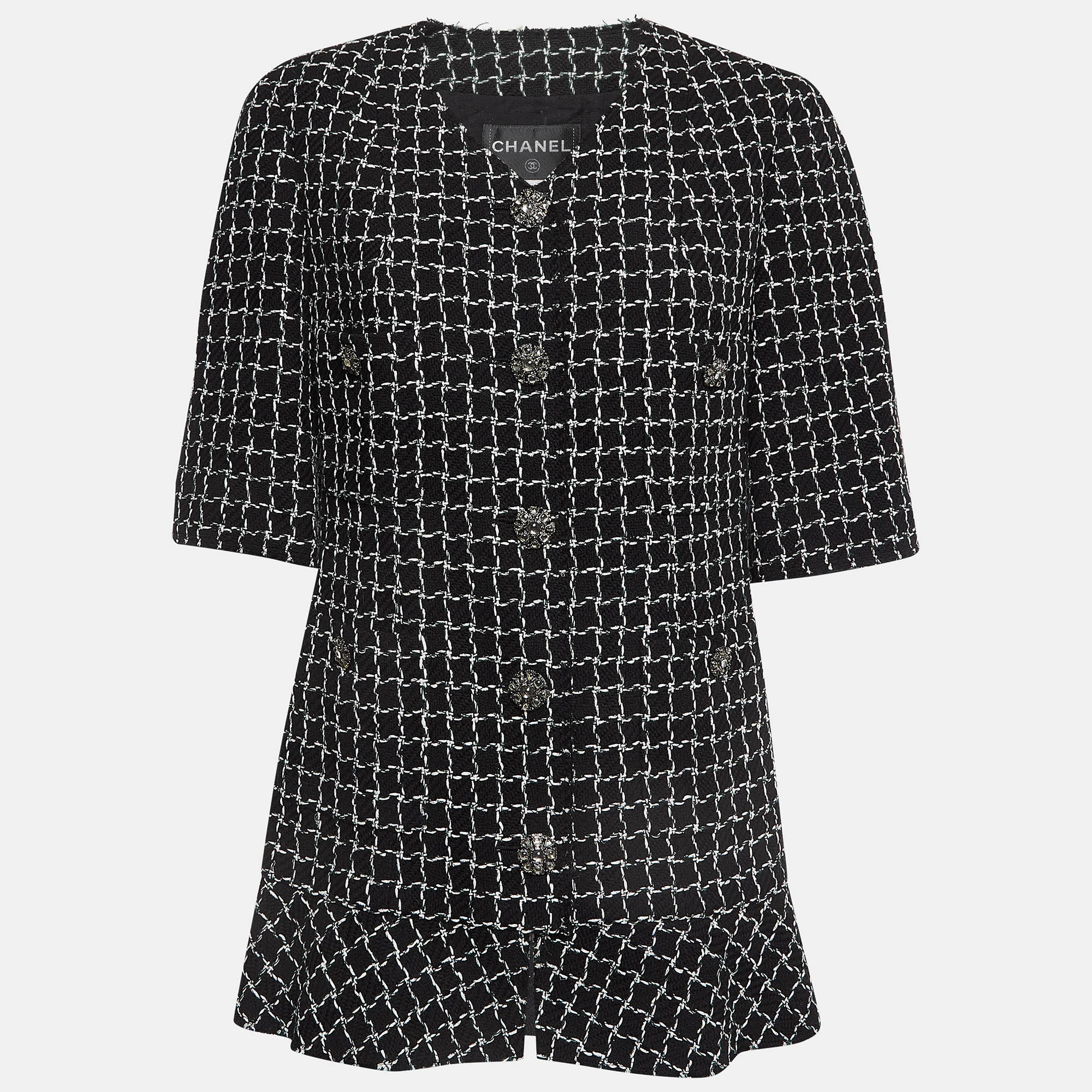 

Chanel Black Check Lurex Tweed Short Sleeve Jacket M