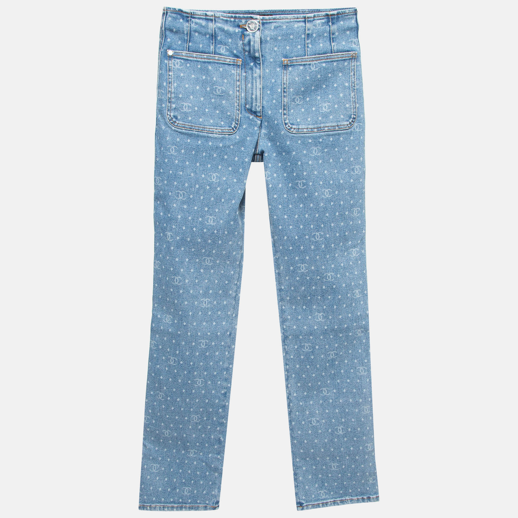 

Chanel Blue CC Pattern Denim Jeans S Waist 28"