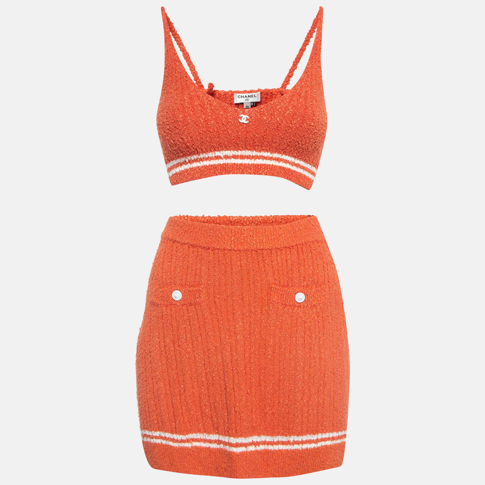 

Chanel Orange Stretch Tweed Skirt and Top Set S