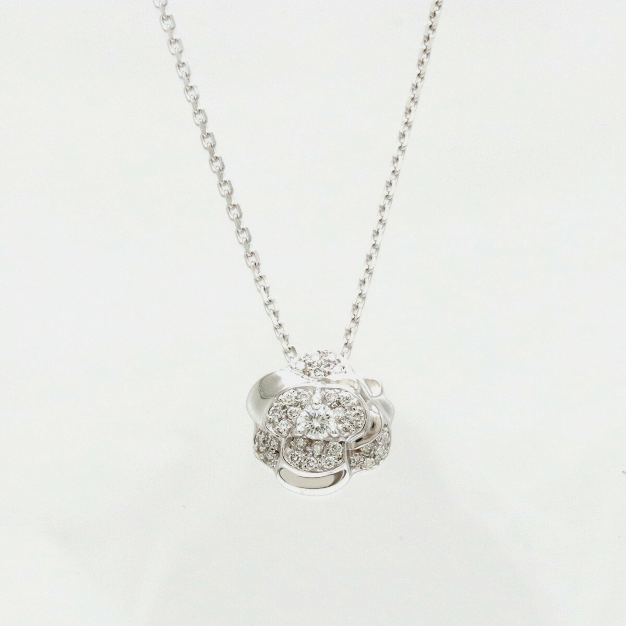 

Chanel 18K 750 White Gold Diamond Camellia Pave Necklace Pendant