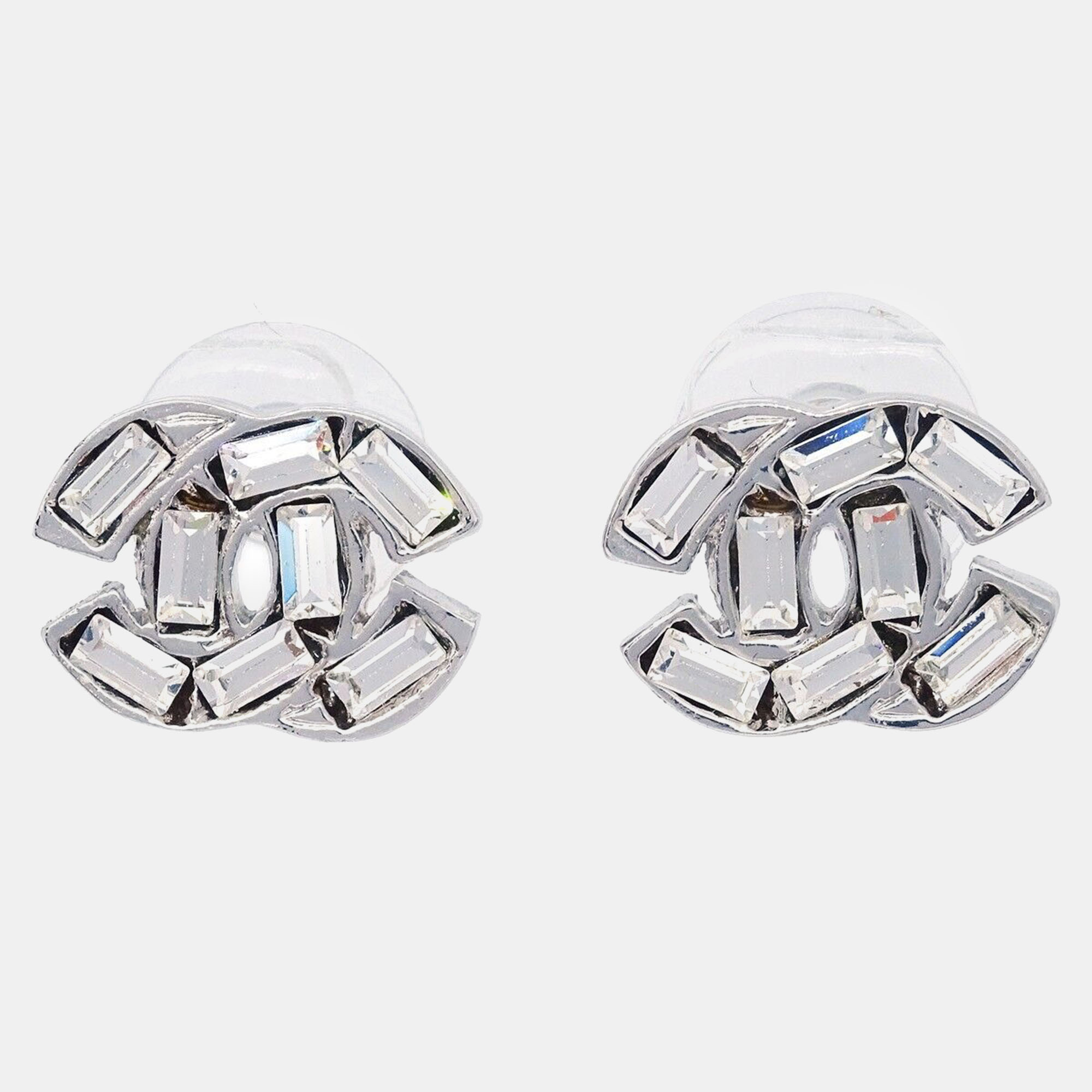 

Chanel Rhinestone Silver CC Stud Earrings