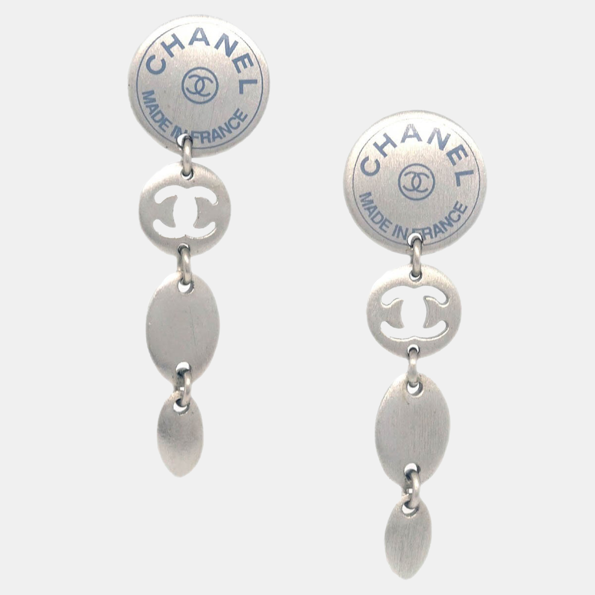 

Chanel Button Silver Dangle Piercing Earrings