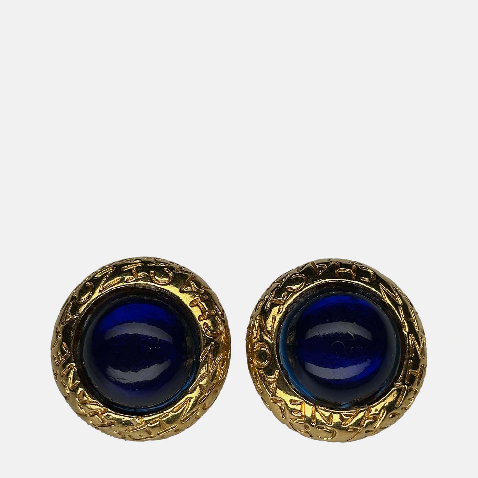 

Chanel Vintage Blue and Gold Clip On Earrings