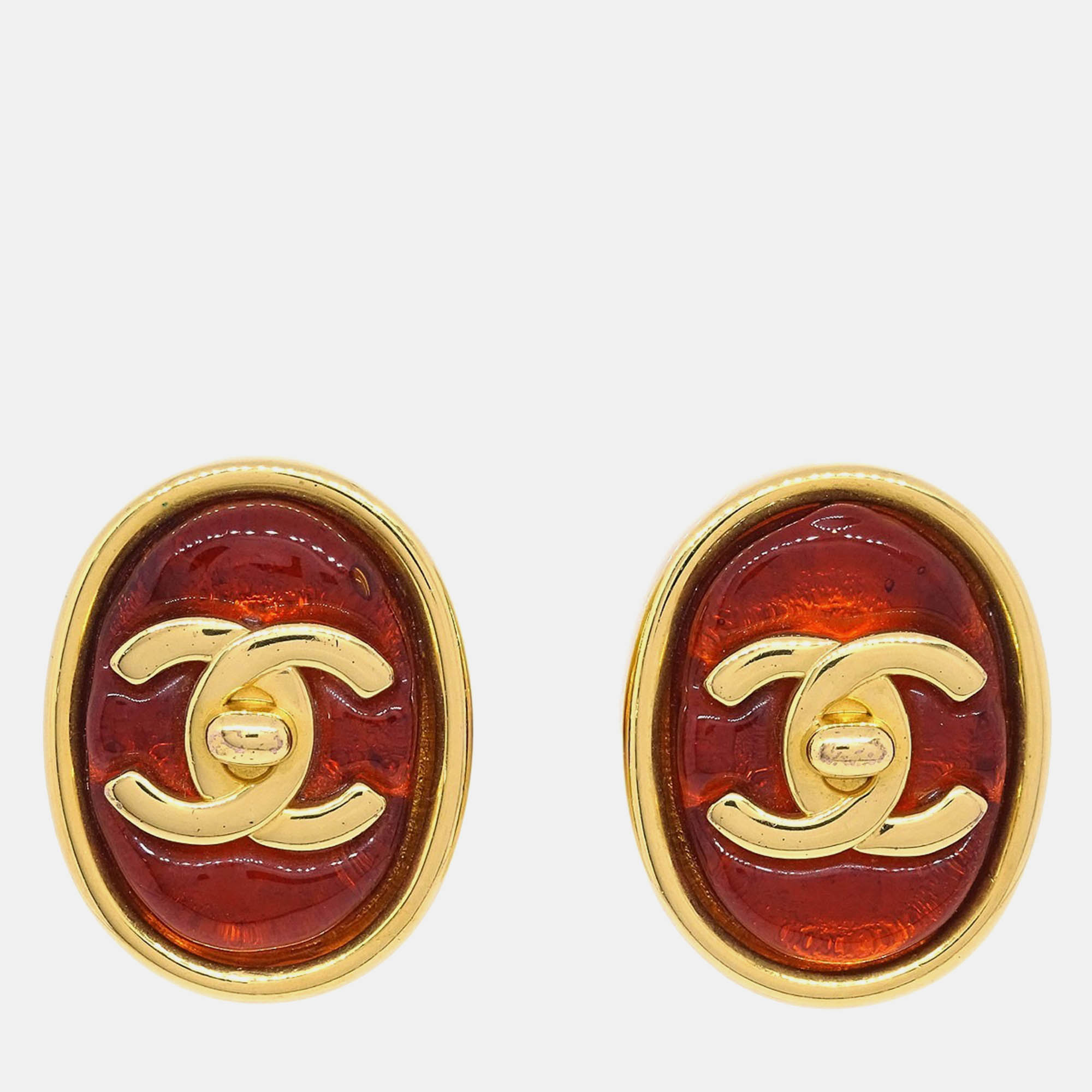

Chanel Gripoix Oval Red Turnlock Earrings