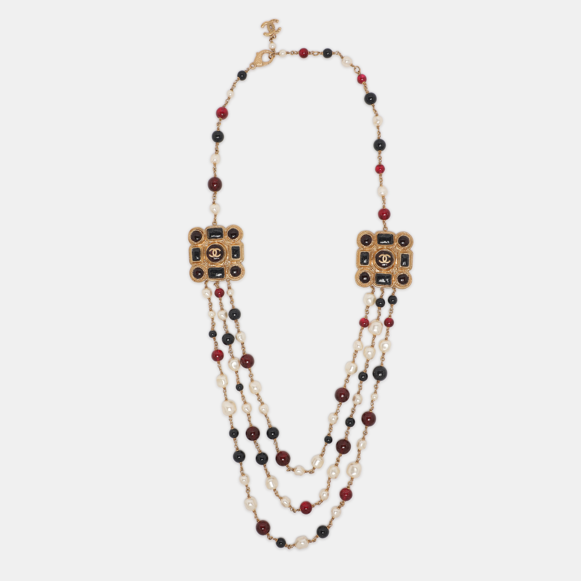 

Chanel Multicolor Gold Tone Hardware, Faux Pearl and Enamel CC Gripoix Station Necklace