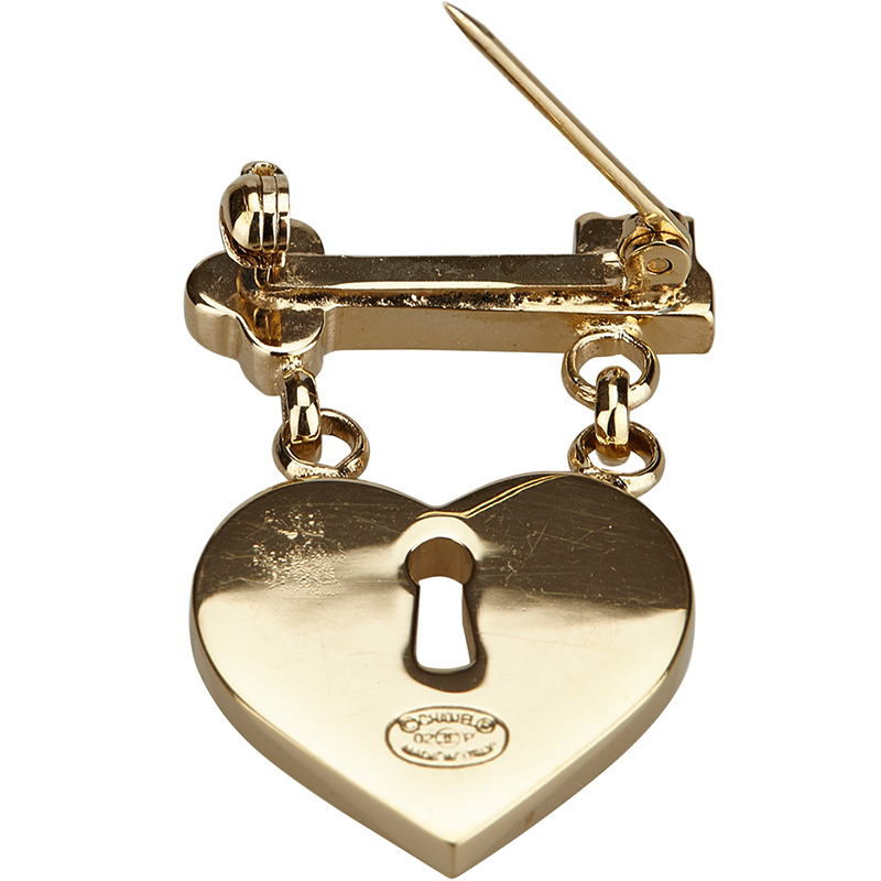 

Chanel CC Heart Lock and Key Brooch, Black
