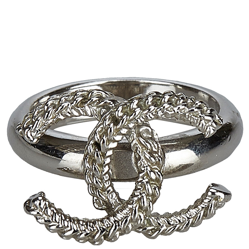 

Chanel Silver-Tone CC Ring Size