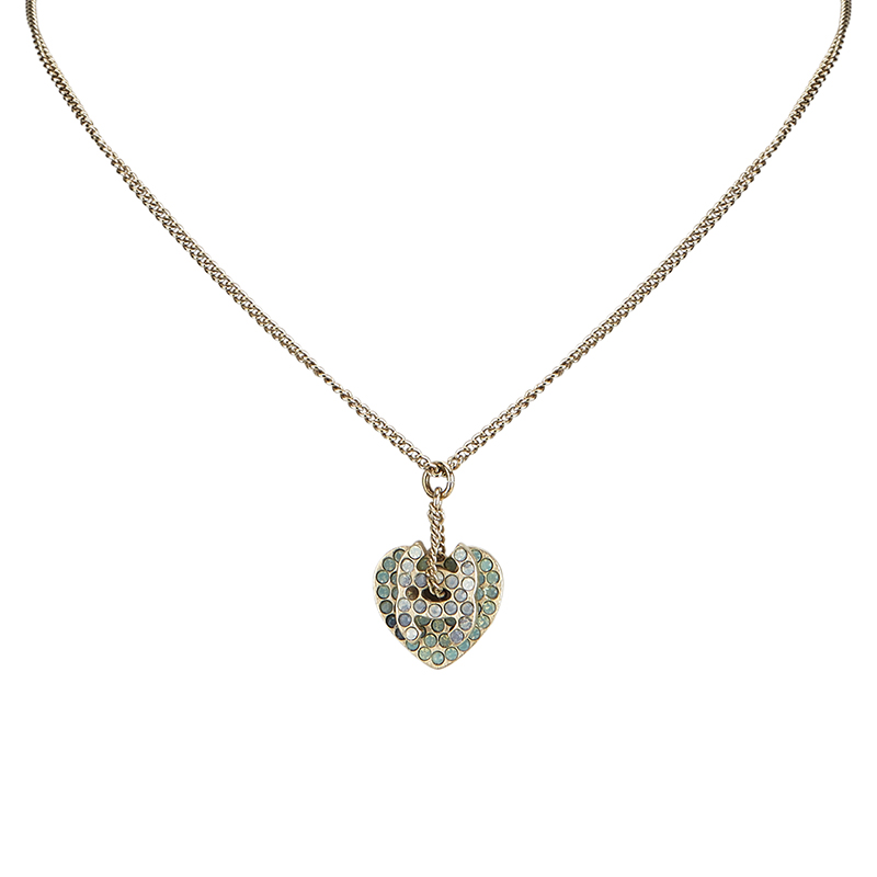 

Chanel Gold/Blue Rhinestone Heart Pendant Necklace