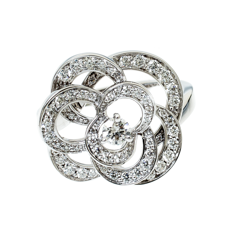 

Chanel Fil De Camelia Diamond 18k White Gold Cocktail Ring Size