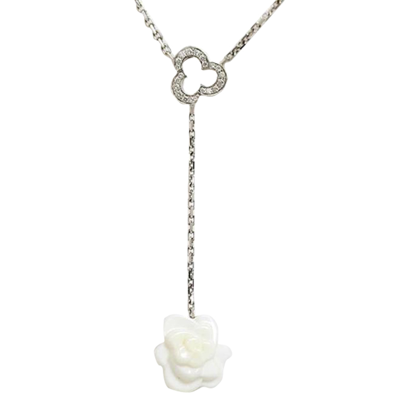 

Chanel CamÃ©lia Diamond 18K White Gold Pendant Necklace, Silver