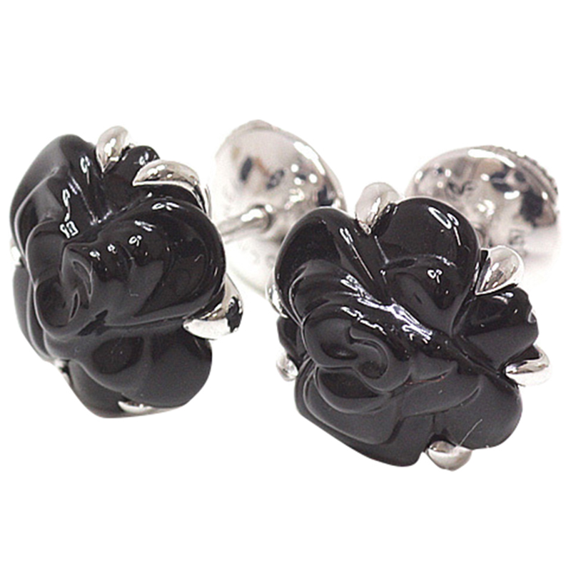 

Chanel Camellia Onyx 18K White Gold Earrings, Black