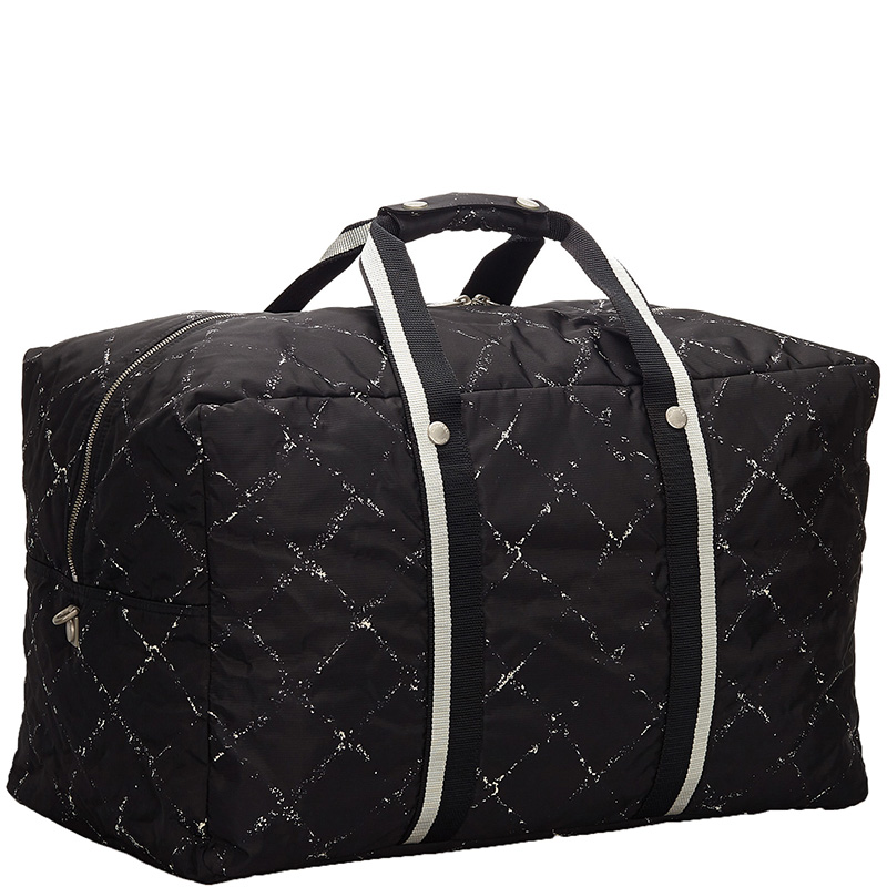 

Chanel Black/White Nylon Old Travel Line Duffle Bag