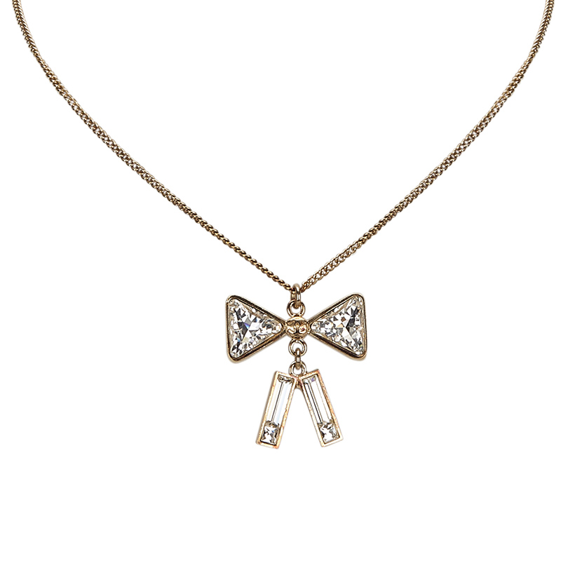 

Chanel Rhinestone Ribbon Pendant Gold Chain Necklace, Silver