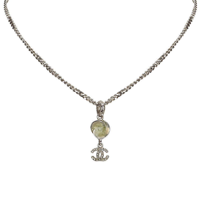 

Chanel Silver Tone CC Rhinestone Pendant Chain Necklace
