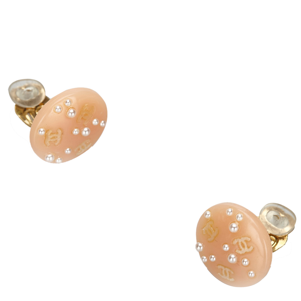 

Chanel Pink/Light Pink CC Plastic Metal Clip On Earrings