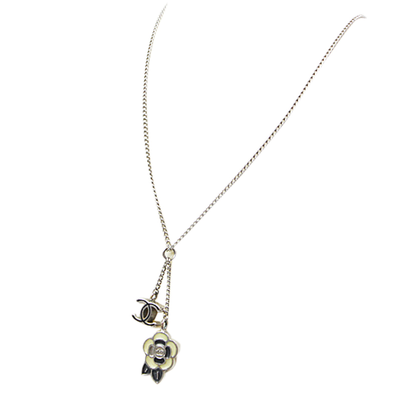 

Chanel Silver Enamel Metal Pendant Necklace, Black