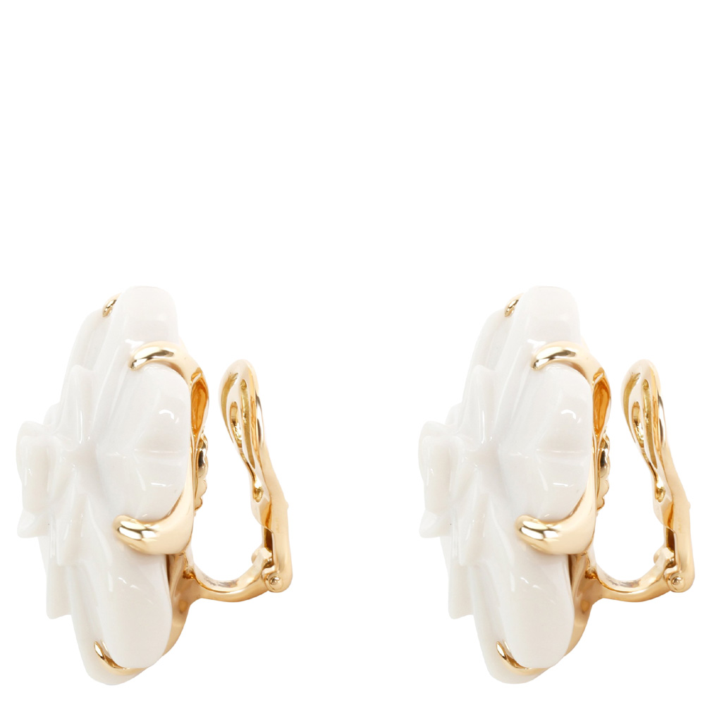 

Chanel Camelia White Agate Flower 18K Yellow Gold Earrings