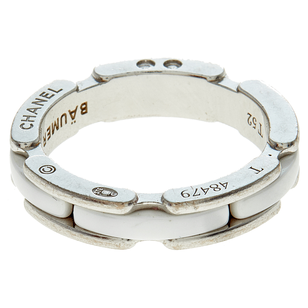 

Chanel Ultra White Ceramic 18K White Gold Narrow Band Ring Size